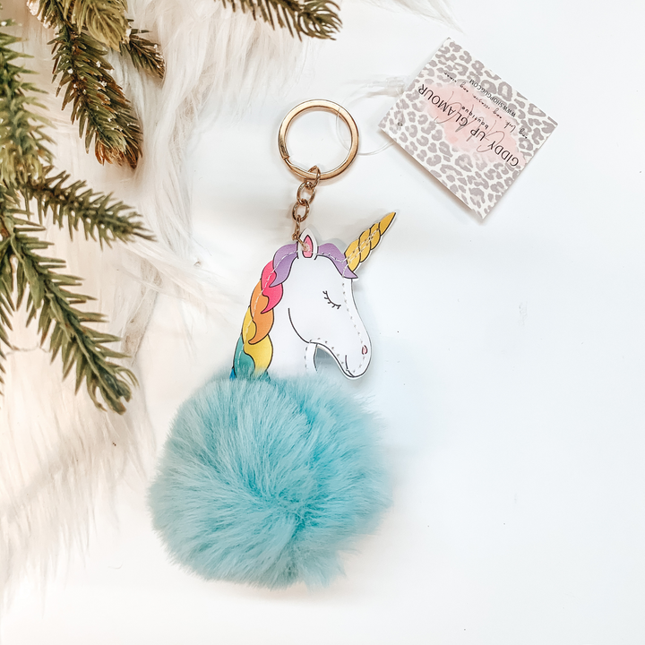 Buy 3 for $10 | Unicorn Puff Ball Keychain - Giddy Up Glamour Boutique