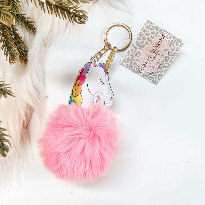 Buy 3 for $10 | Unicorn Puff Ball Keychain - Giddy Up Glamour Boutique