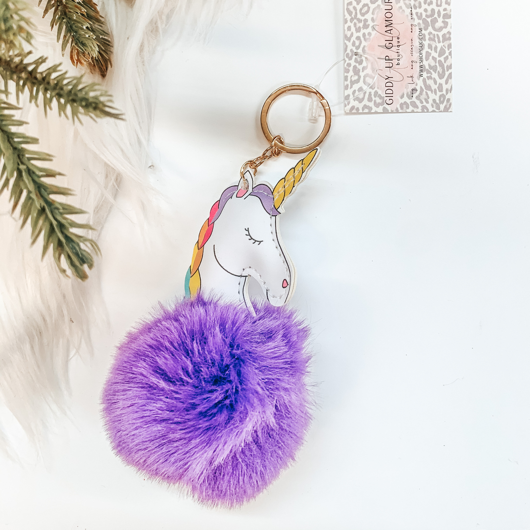 Buy 3 for $10 | Unicorn Puff Ball Keychain - Giddy Up Glamour Boutique