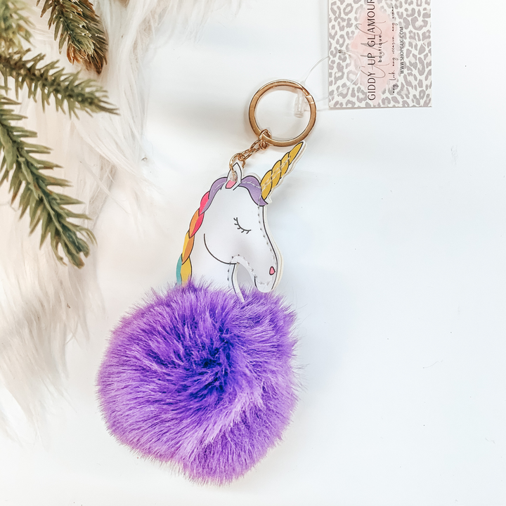 Buy 3 for $10 | Unicorn Puff Ball Keychain - Giddy Up Glamour Boutique