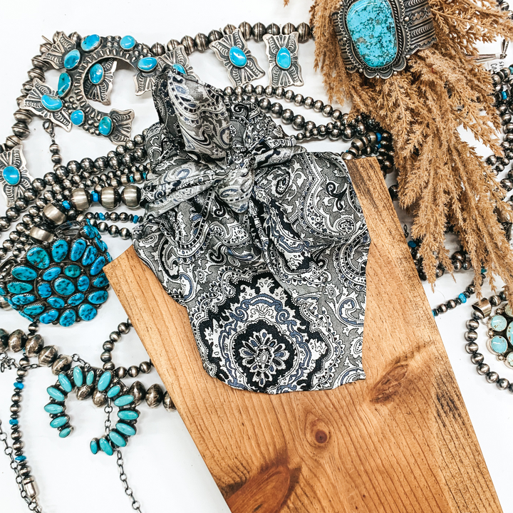 Mini Paisley Wild Rag in Black and Silver - Giddy Up Glamour Boutique