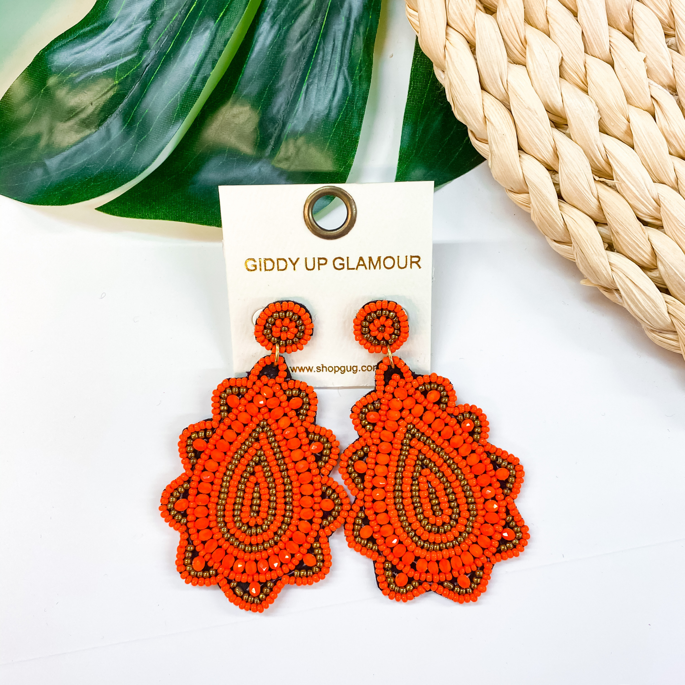 Light Up The Night Seed Bead Teardrop Earrings in Orange - Giddy Up Glamour Boutique