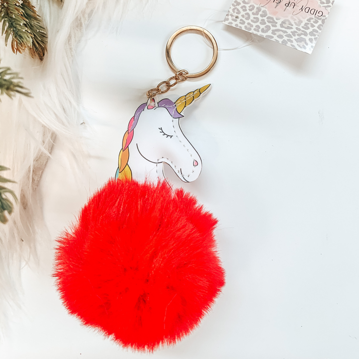Buy 3 for $10 | Unicorn Puff Ball Keychain - Giddy Up Glamour Boutique