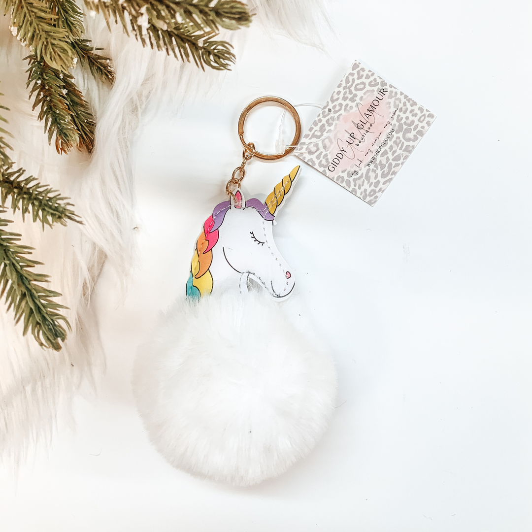 Buy 3 for $10 | Unicorn Puff Ball Keychain - Giddy Up Glamour Boutique