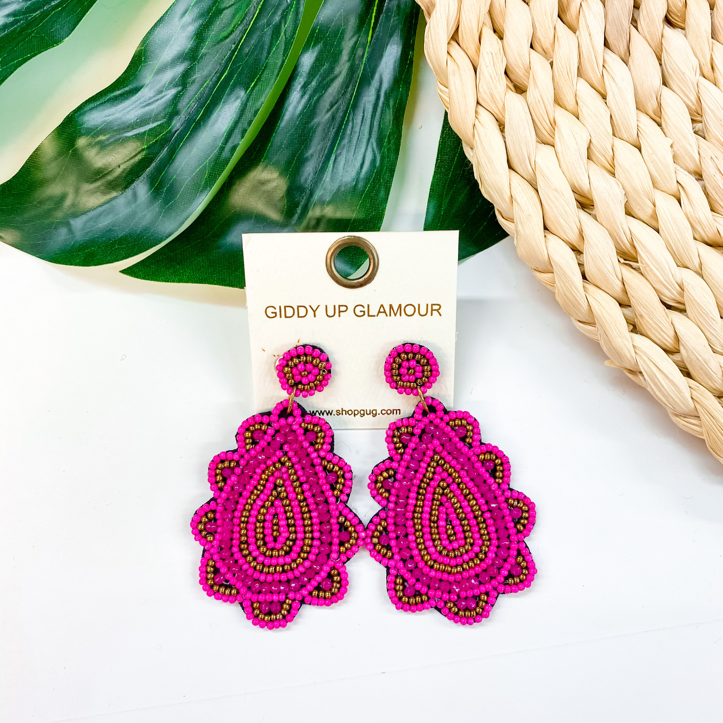 Light Up The Night Seed Bead Teardrop Earrings in Dark Pink - Giddy Up Glamour Boutique