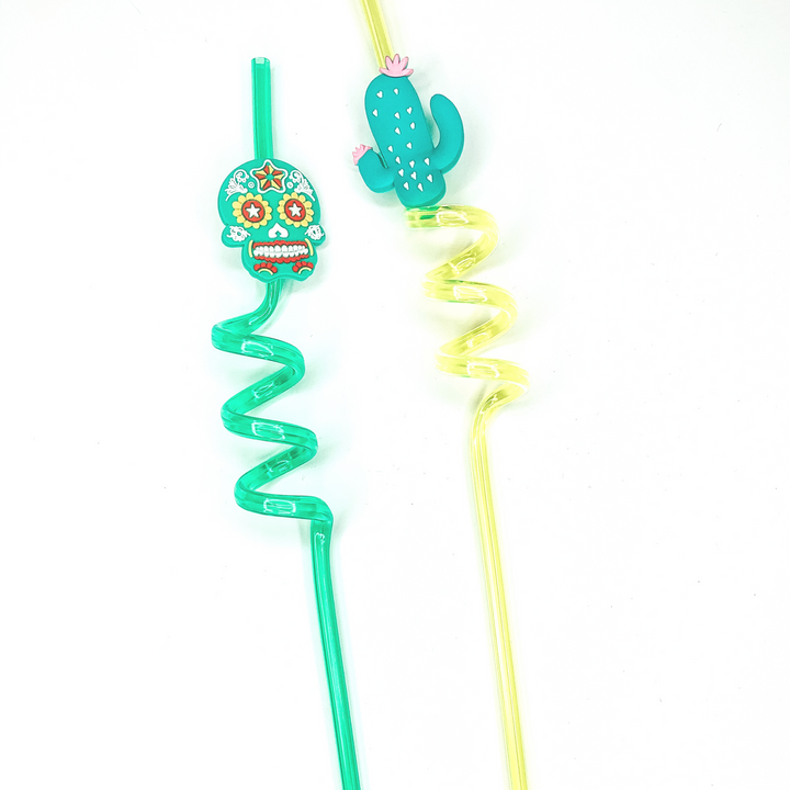 Buy 3 for $10 | Set of Two | Colorful Crazy Straws with Sugar Skull and Cactus Charm - Giddy Up Glamour Boutique