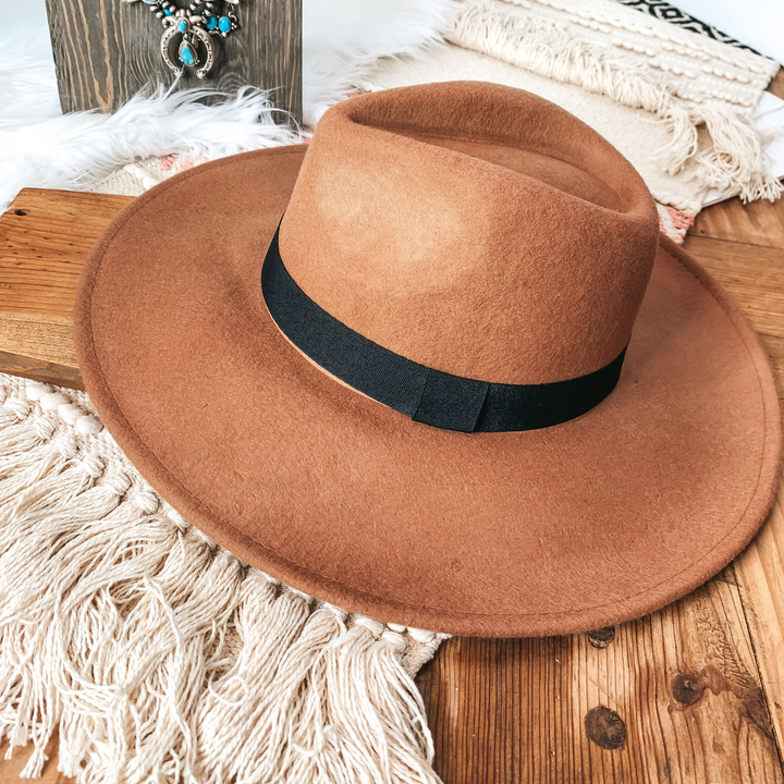 Gambling Problem Black Band Faux Felt Hat in Tan - Giddy Up Glamour Boutique