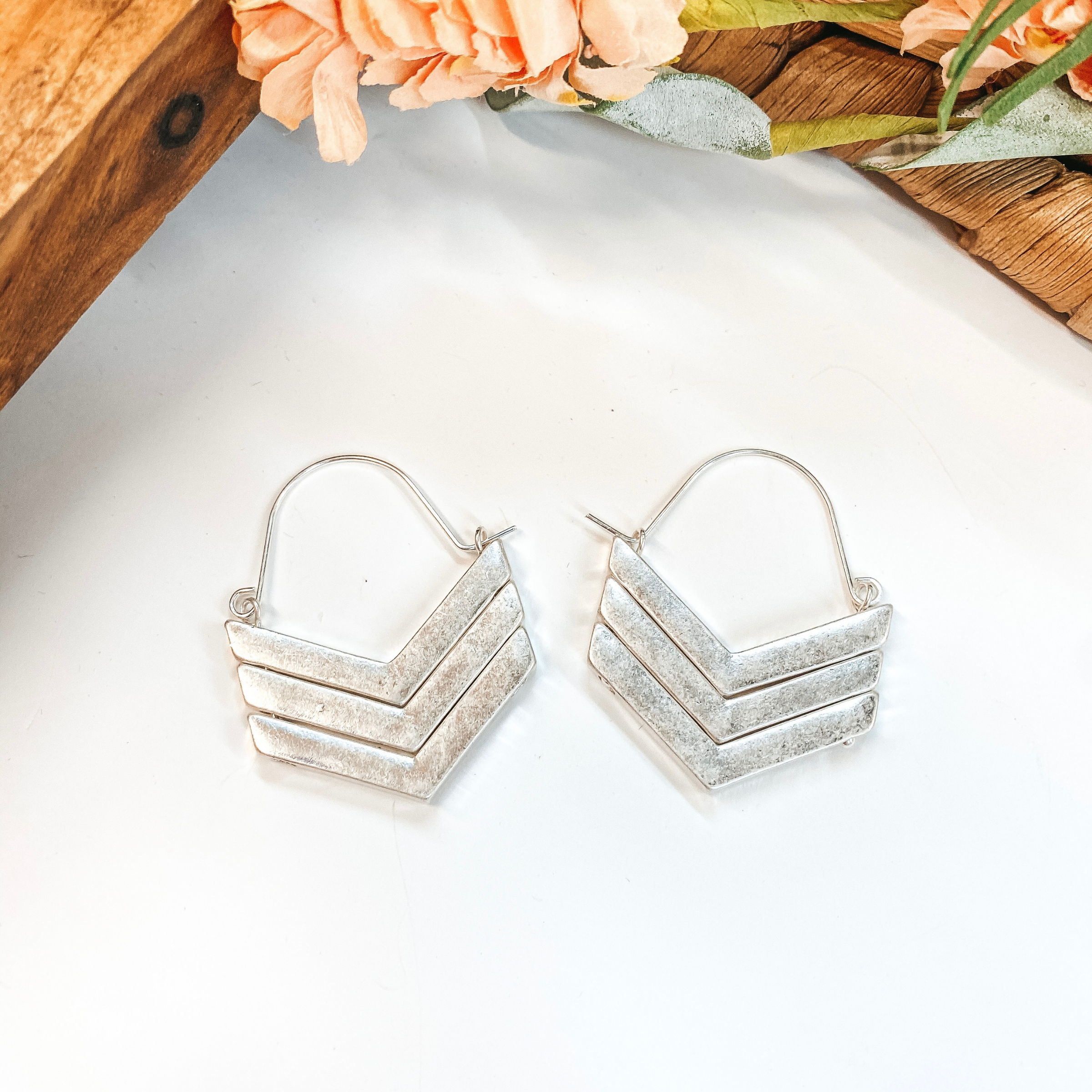Triple Downward Arrow Dangle Earrings in Silver - Giddy Up Glamour Boutique