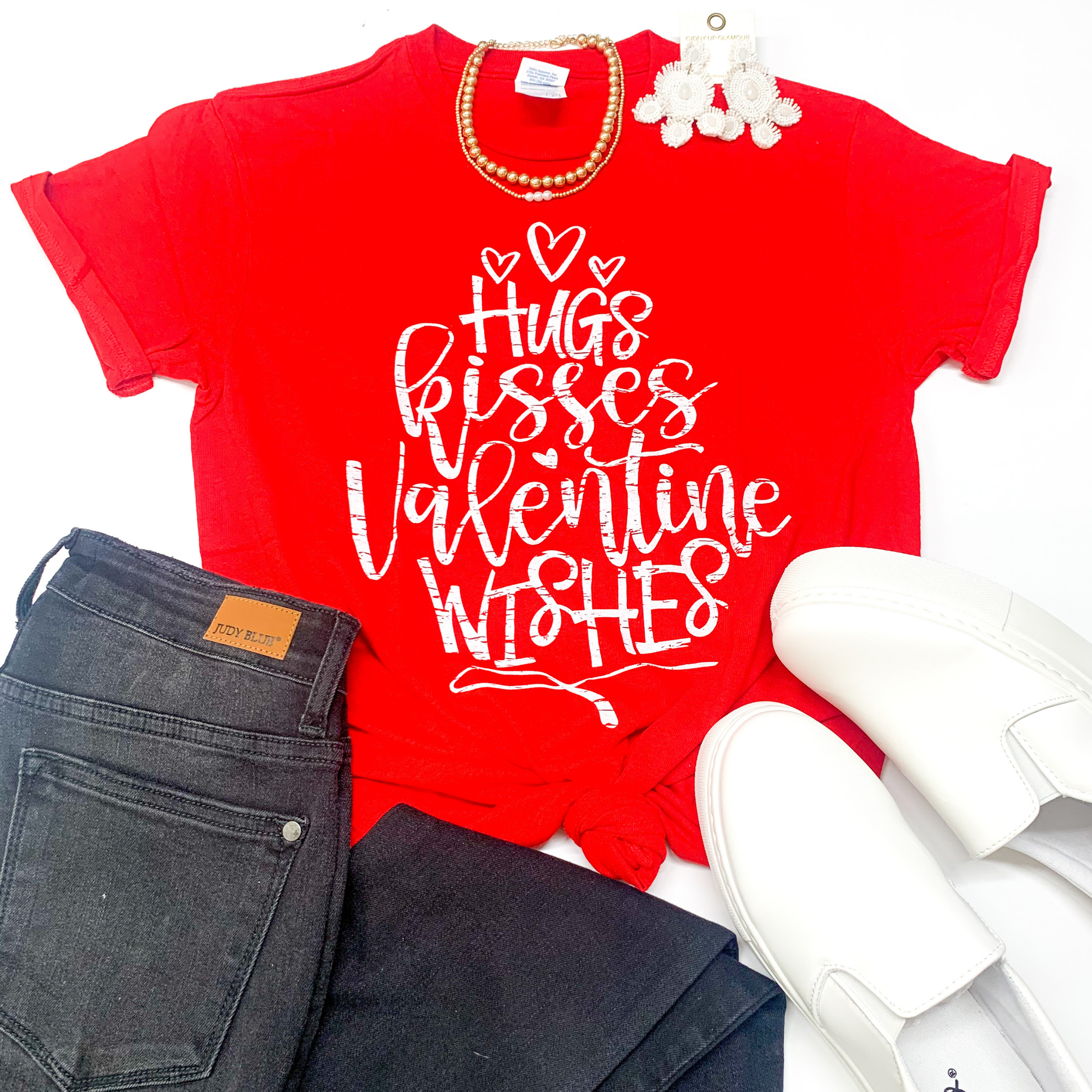 Youth | Hugs, Kisses, and Valentine Wishes Graphic Tee in Red