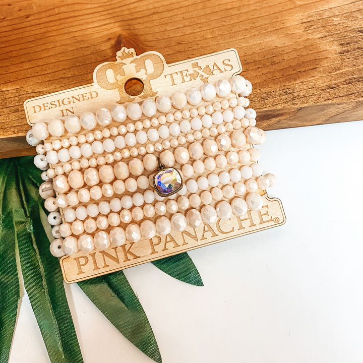 Pink Panache | Crystal Bracelet Set with AB Cushion Cut Crystal Pendant in Pale Pink - Giddy Up Glamour Boutique