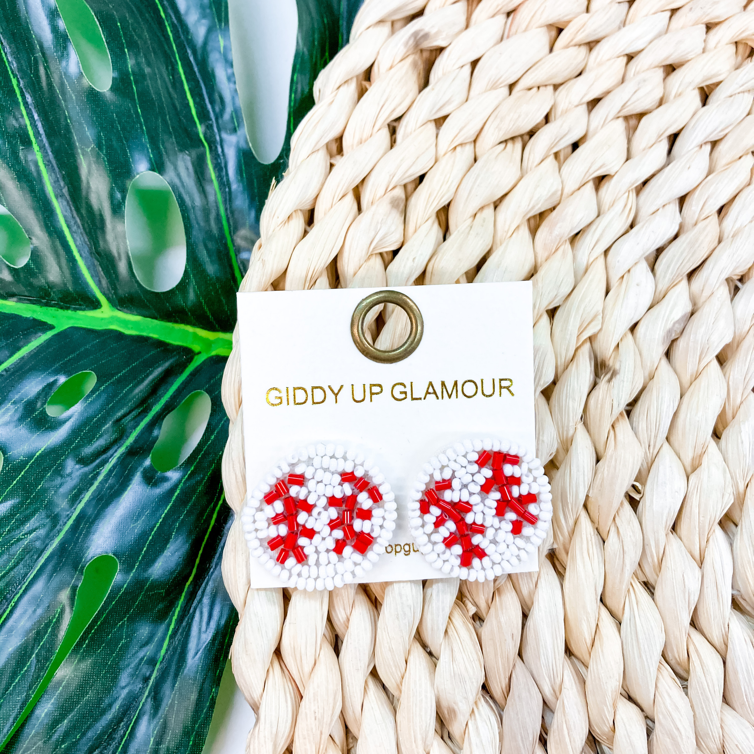Let's Get Sporty Seed Bead Baseball Stud Earrings - Giddy Up Glamour Boutique