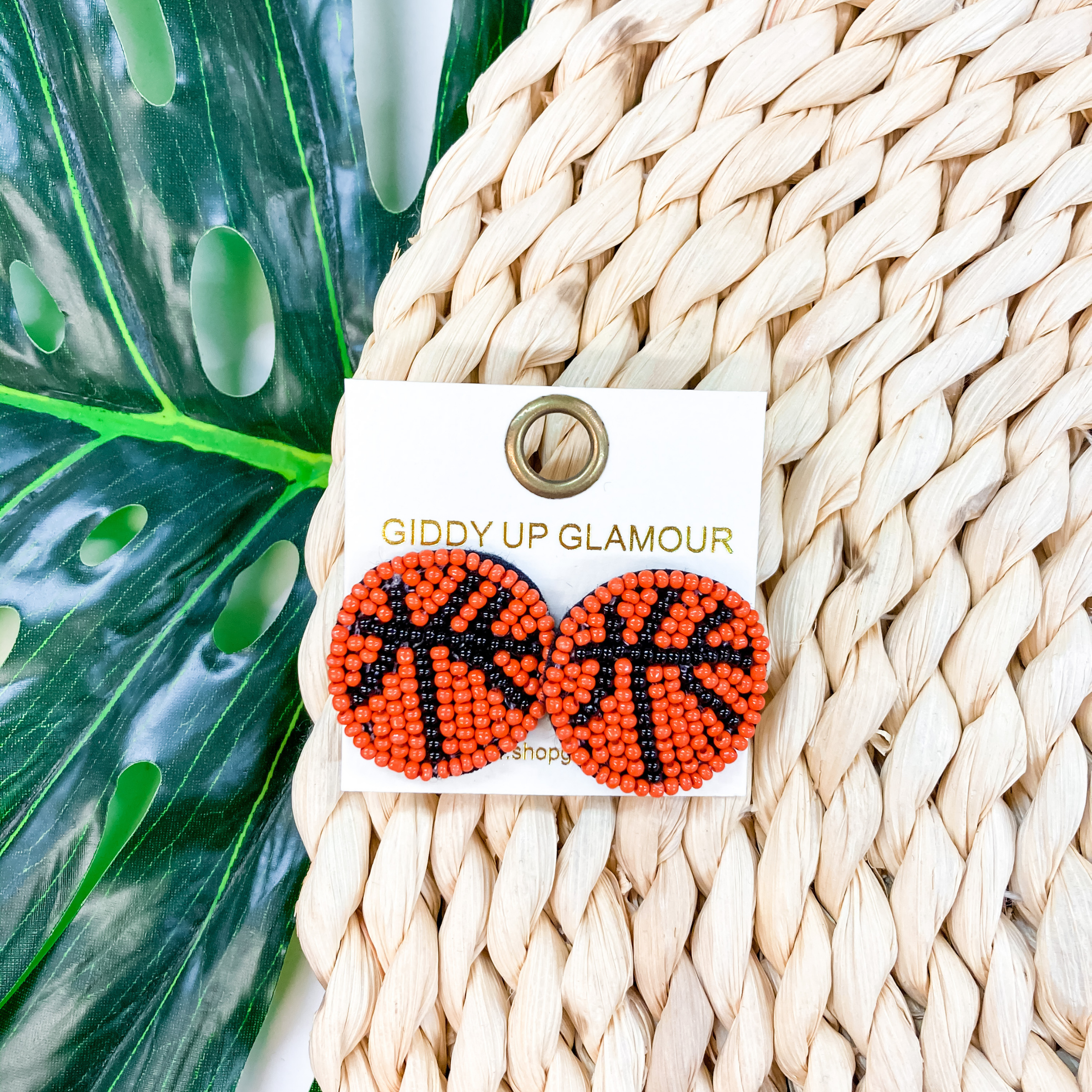 Let's Get Sporty Seed Bead Basketball Stud Earrings - Giddy Up Glamour Boutique