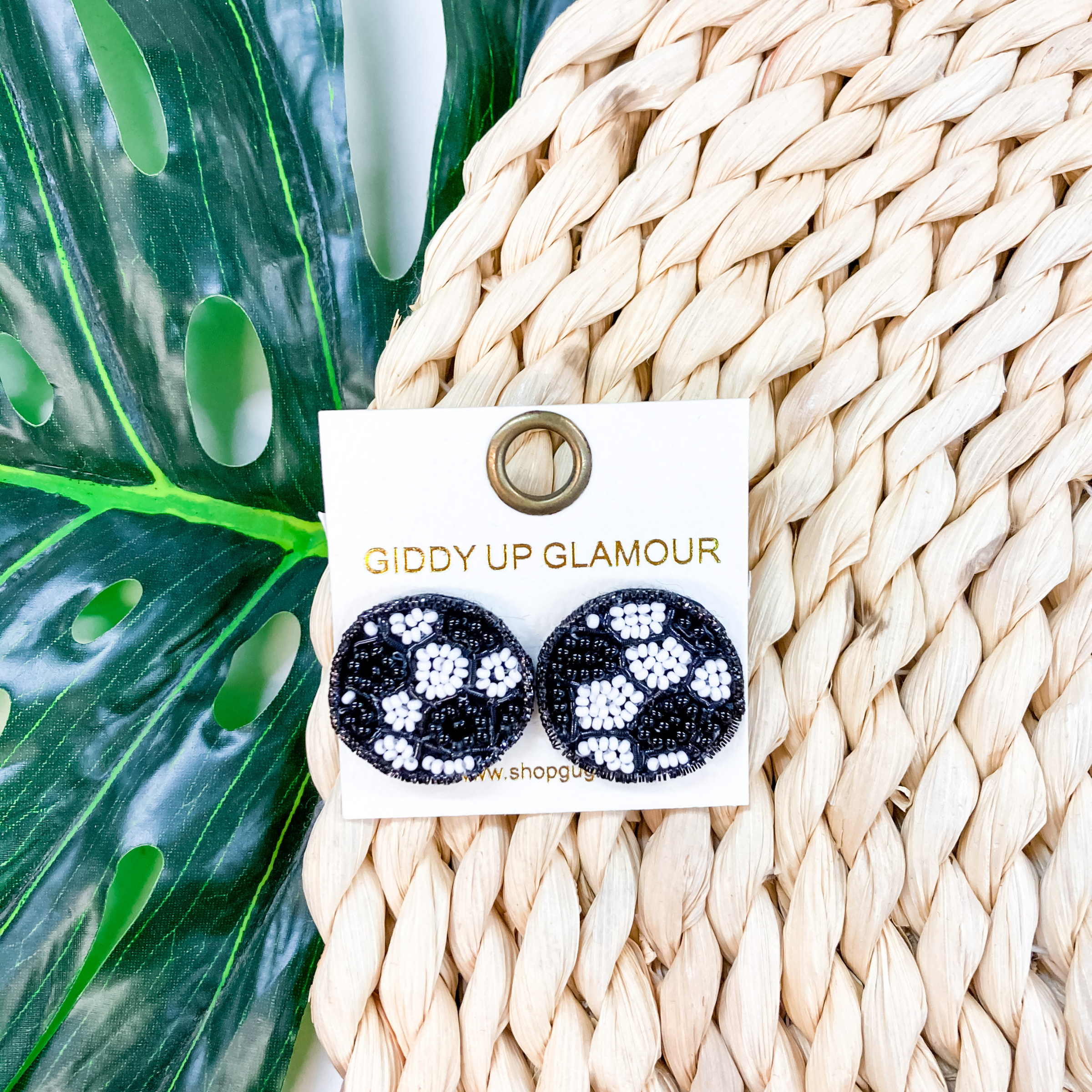 Let's Get Sporty Seed Bead Soccer Stud Earrings - Giddy Up Glamour Boutique