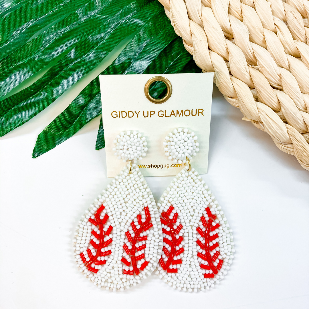 Seed Bead Teardrop Baseball Earrings - Giddy Up Glamour Boutique