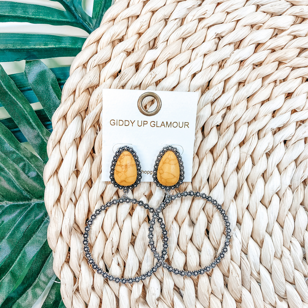 Mustard Yellow Stone Metal Post Earrings - Giddy Up Glamour Boutique