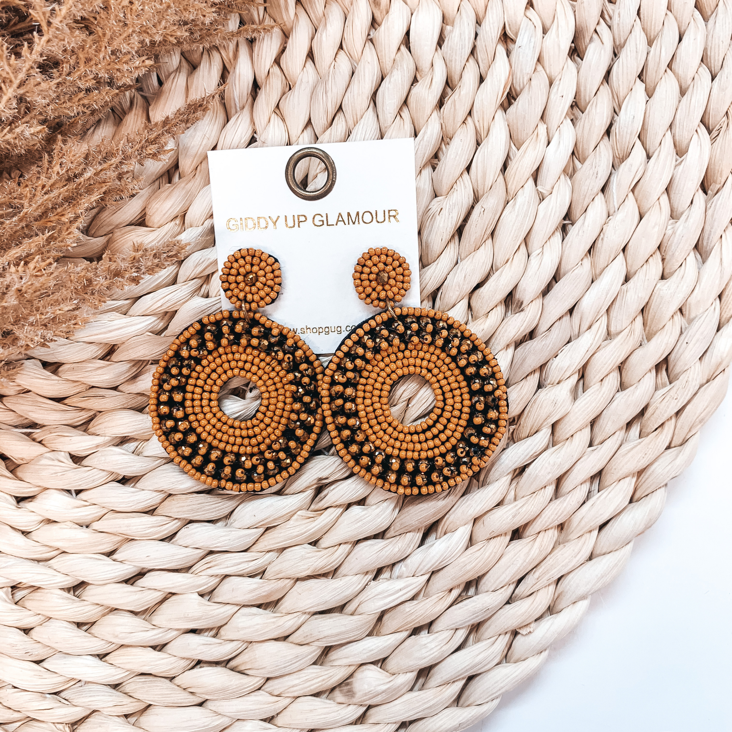 Seed Bead Circle Drop Earrings in Mustard - Giddy Up Glamour Boutique
