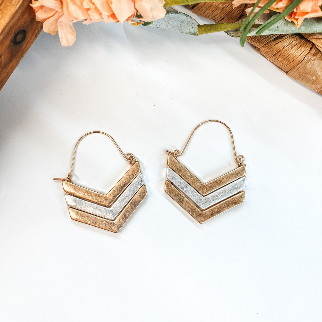 Triple Downward Arrow Dangle Earrings in Gold and Silver - Giddy Up Glamour Boutique