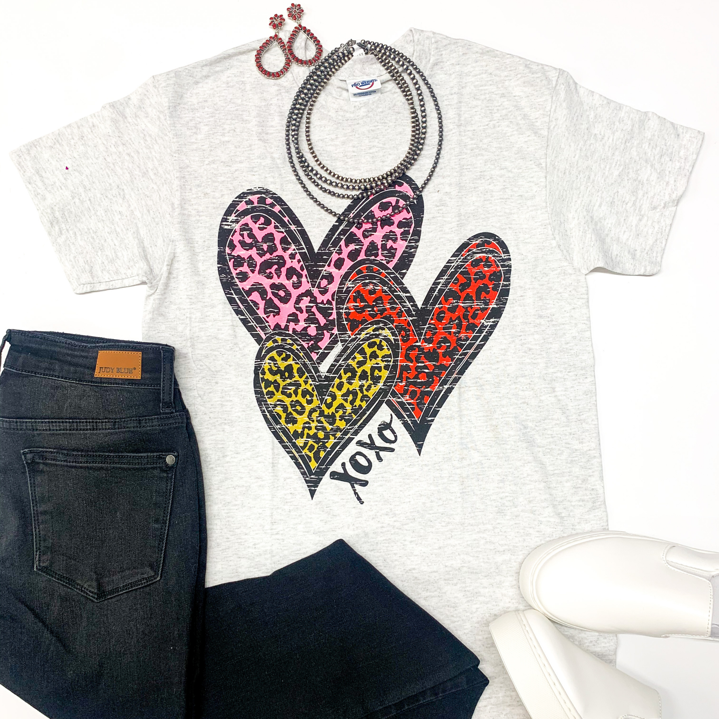 Wild Hearts Leopard Multi Graphic Tee in Heather Grey - Giddy Up Glamour Boutique