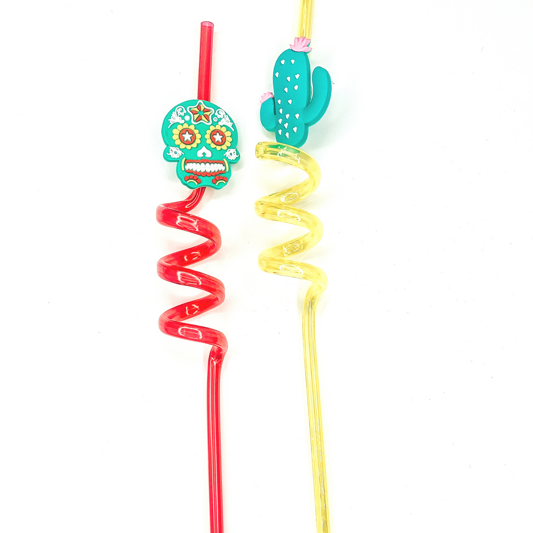 Buy 3 for $10 | Set of Two | Colorful Crazy Straws with Sugar Skull and Cactus Charm - Giddy Up Glamour Boutique