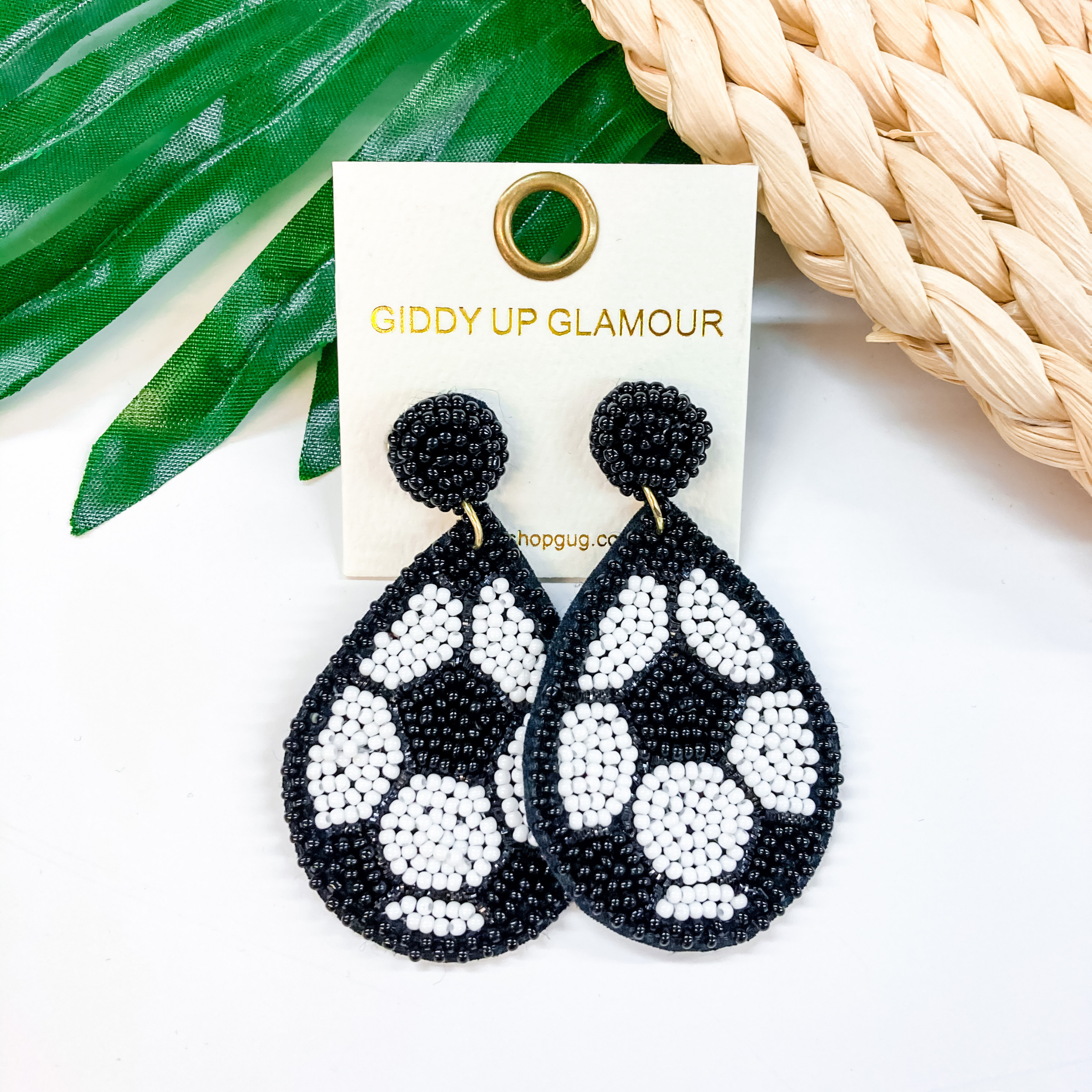 Seed Bead Teardrop Soccer Earrings - Giddy Up Glamour Boutique