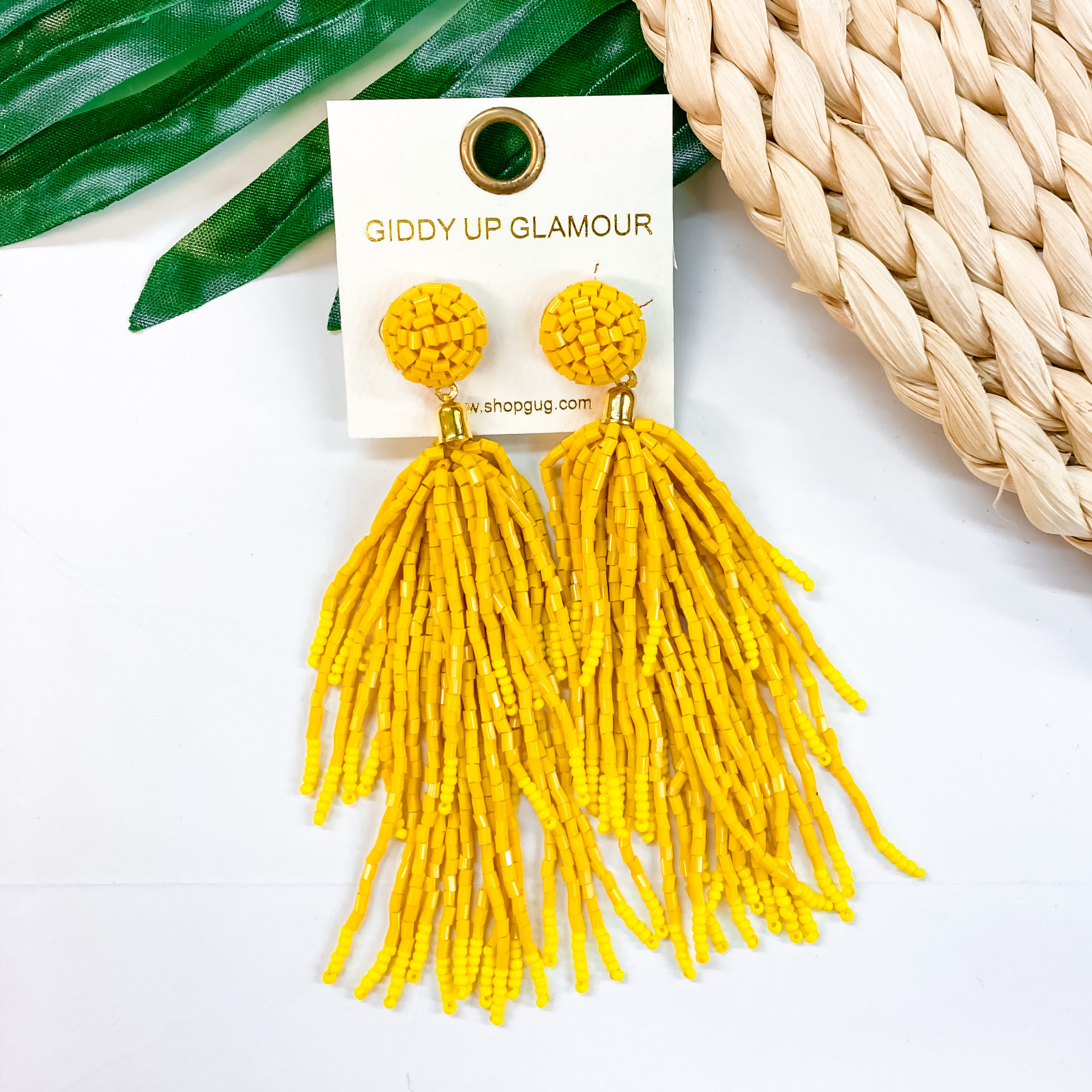 Crash My Party Seed Bead Tassel Earrings In Yellow - Giddy Up Glamour Boutique