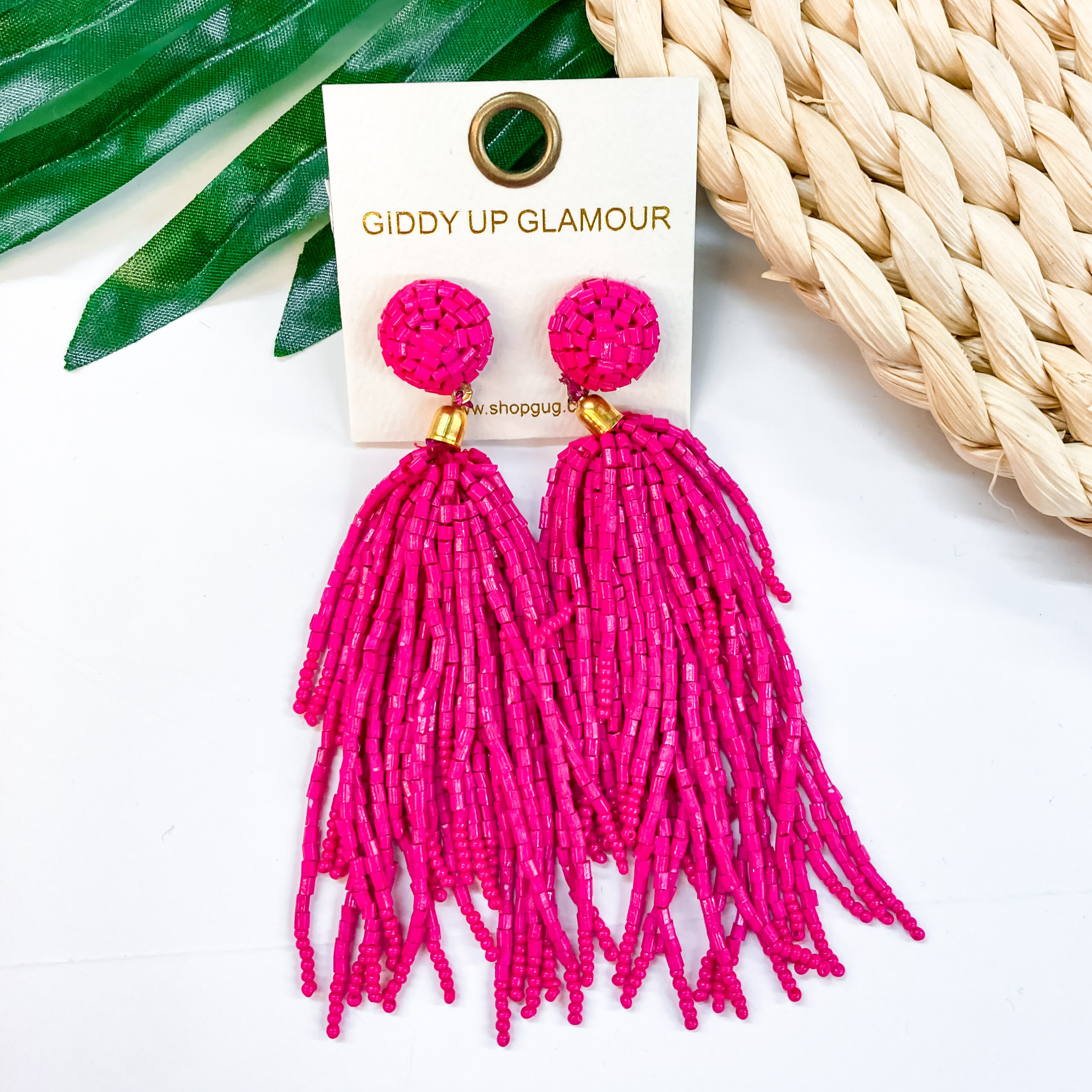 Crash My Party Seed Bead Tassel Earrings In Fuchsia - Giddy Up Glamour Boutique
