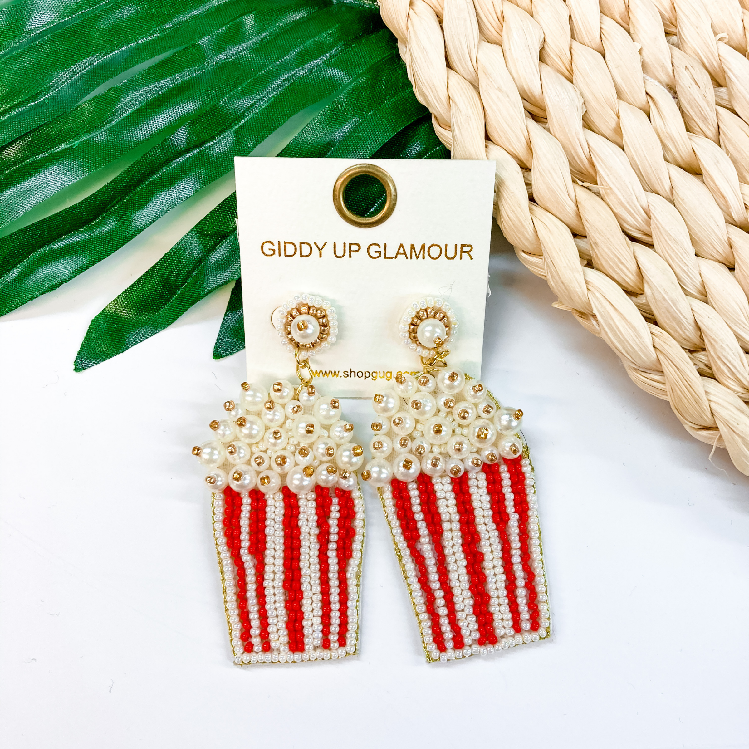 Movie Night Seed Bead Popcorn Earrings - Giddy Up Glamour Boutique