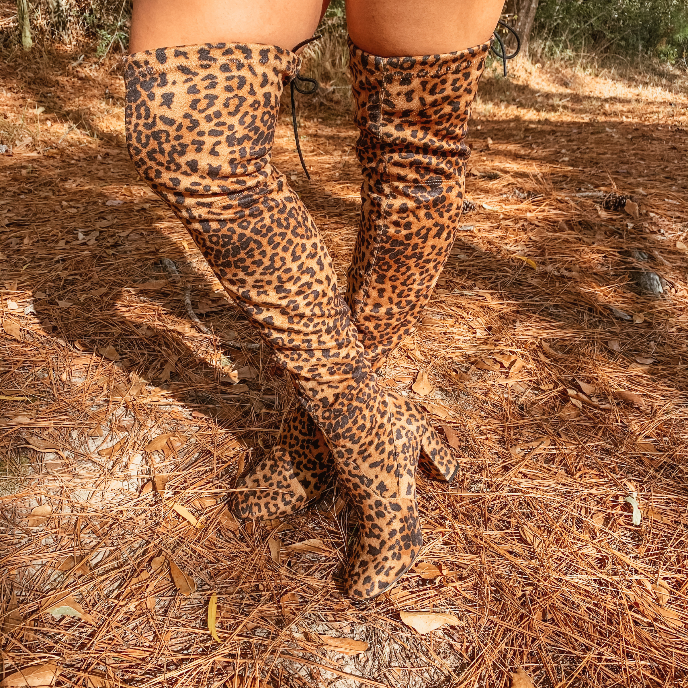 Saints Faux Suede Thigh High Boots in Cheetah - Giddy Up Glamour Boutique