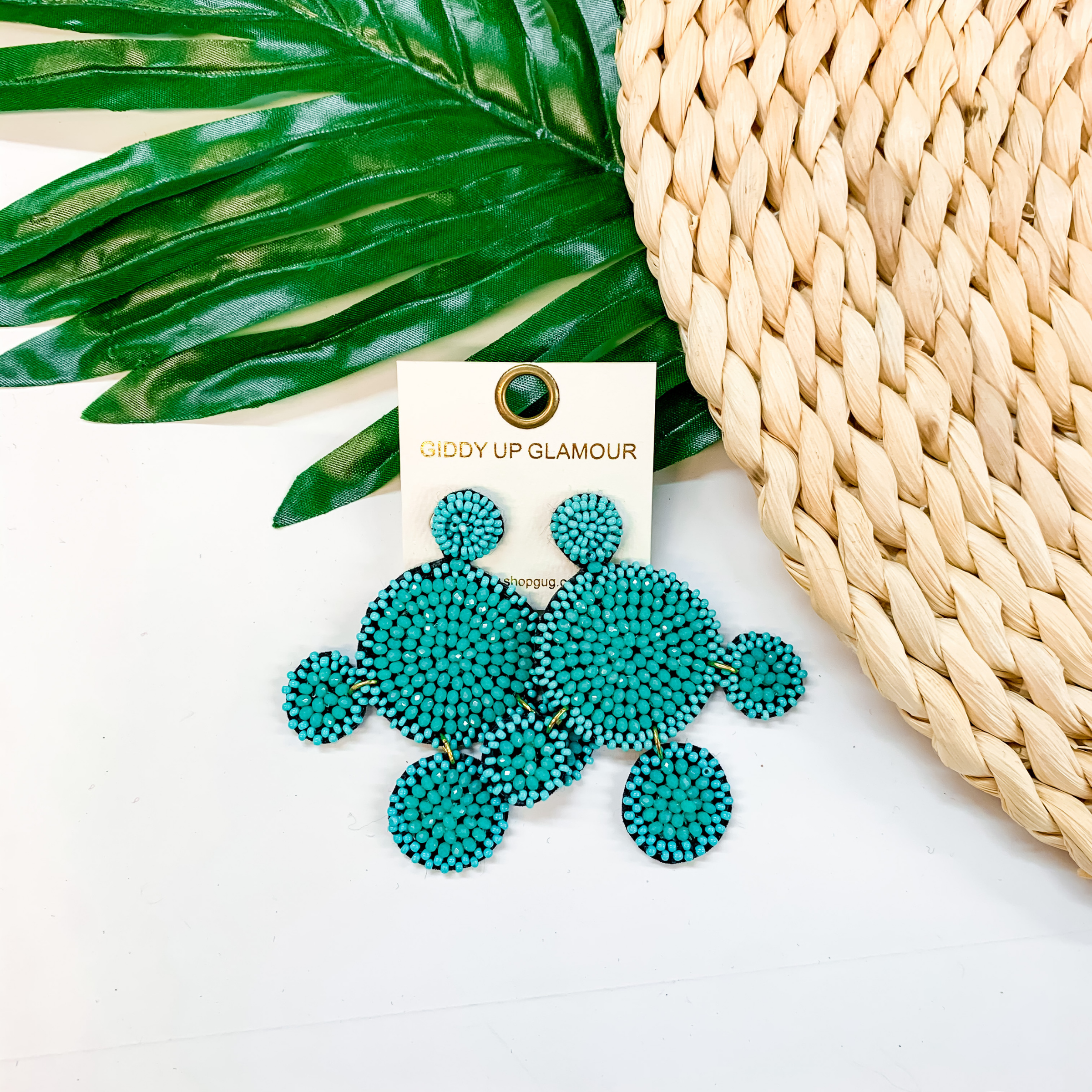 Stunning Style Circle Glass Bead Earrings In Turquoise - Giddy Up Glamour Boutique