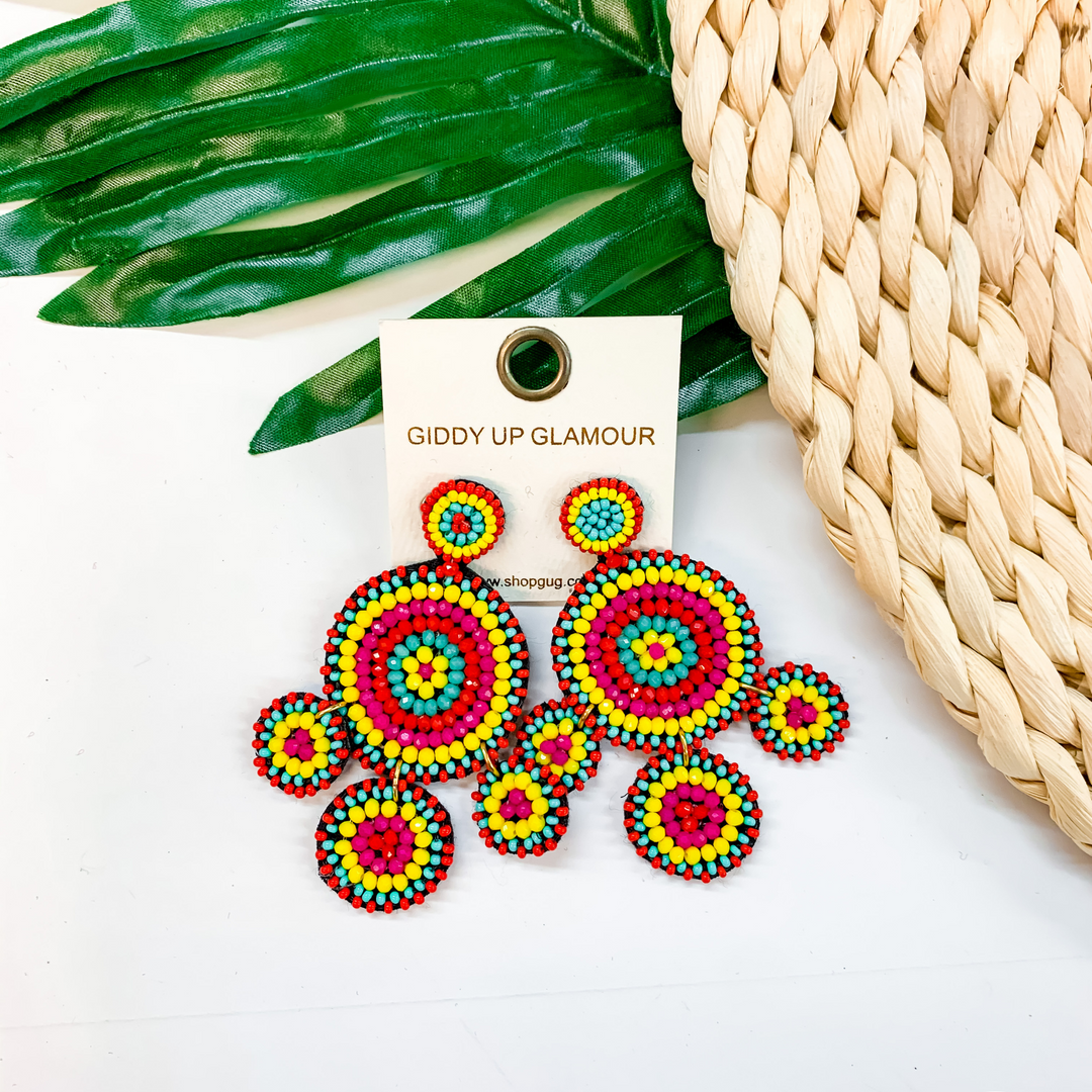 Stunning Style Circle Glass Bead Earrings In Yellow, Red, Fuchsia, and Turquoise - Giddy Up Glamour Boutique