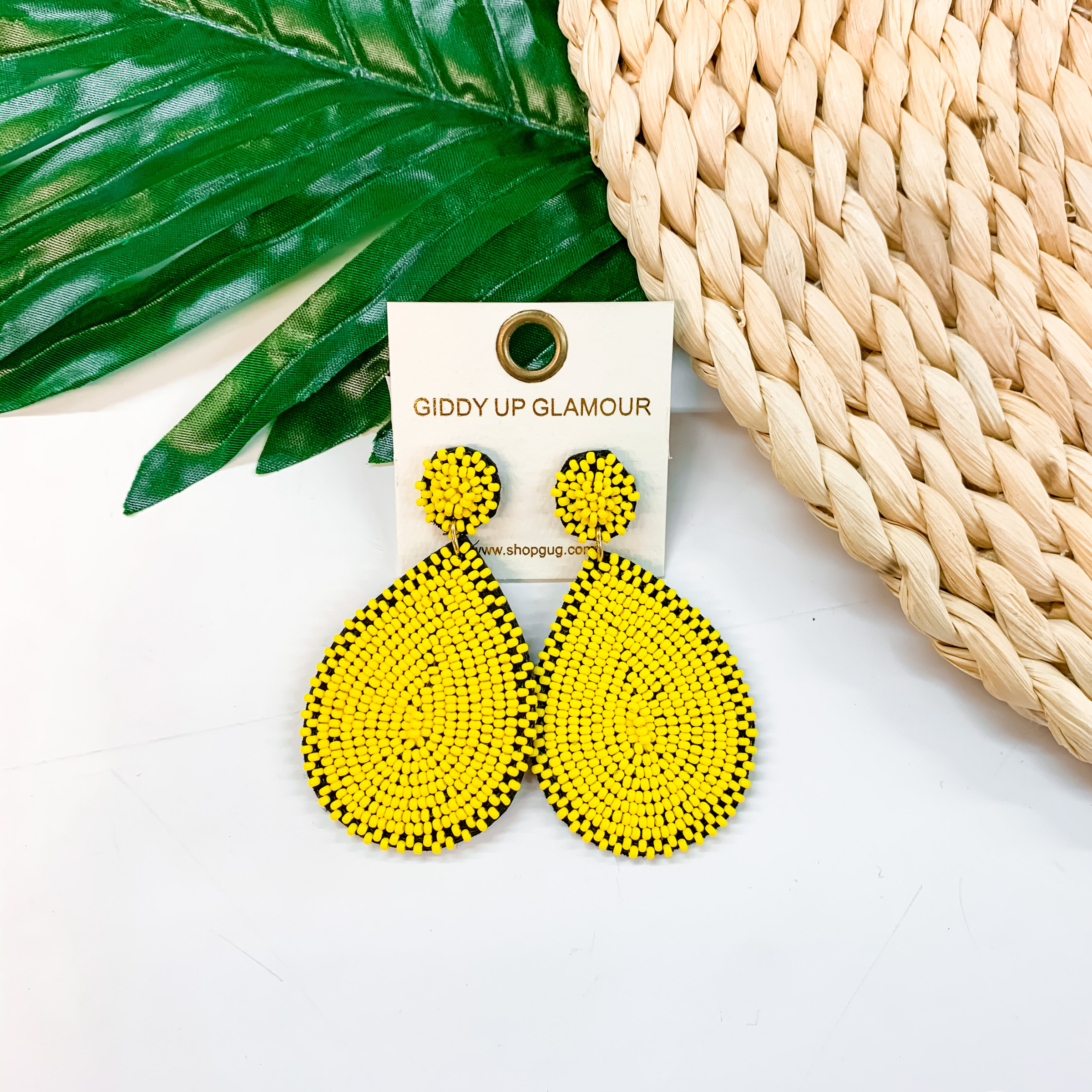 Seed Bead Teardrop Earrings In Yellow - Giddy Up Glamour Boutique