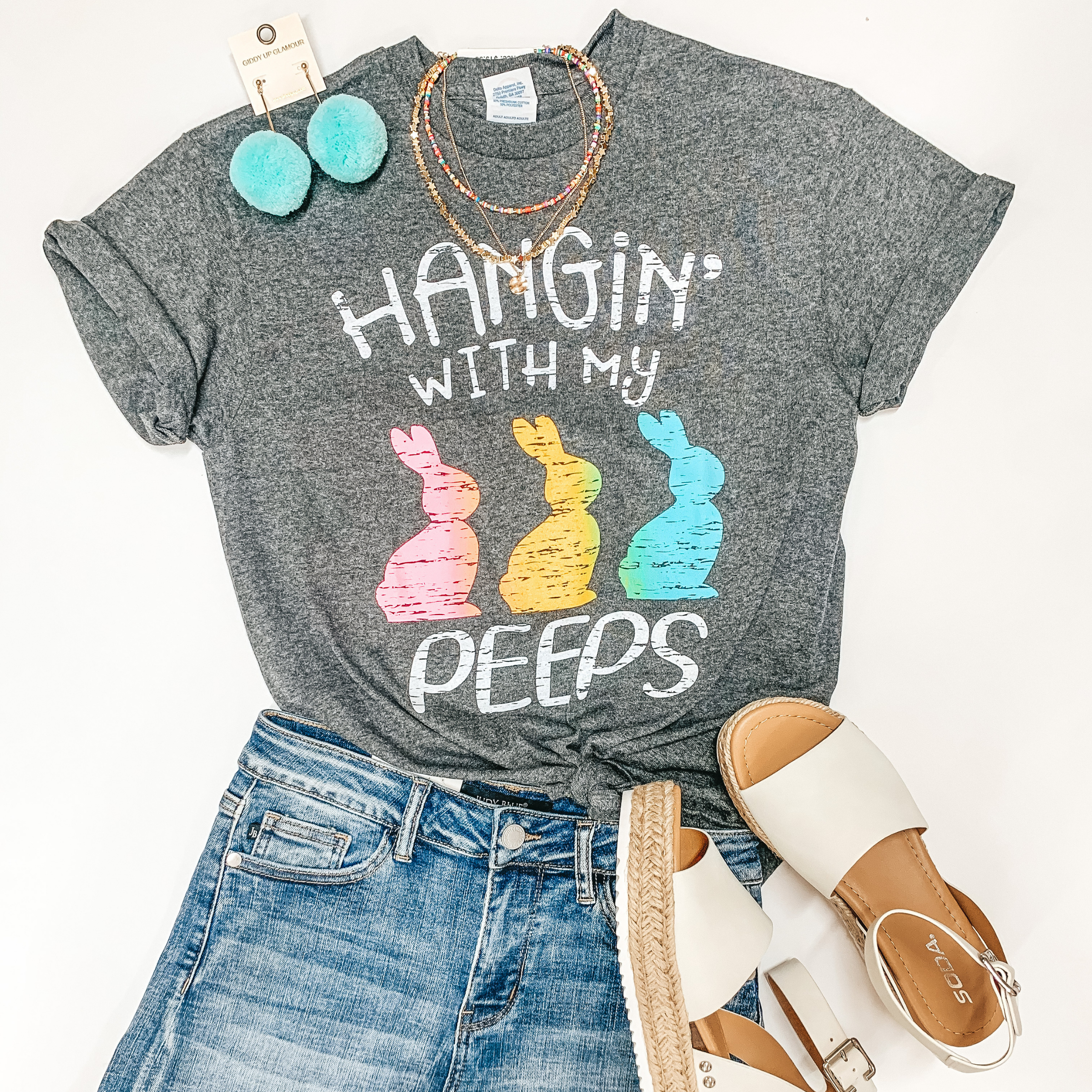 Hangin' With My Peeps Easter Graphic Tee in Charcoal Grey - Giddy Up Glamour Boutique