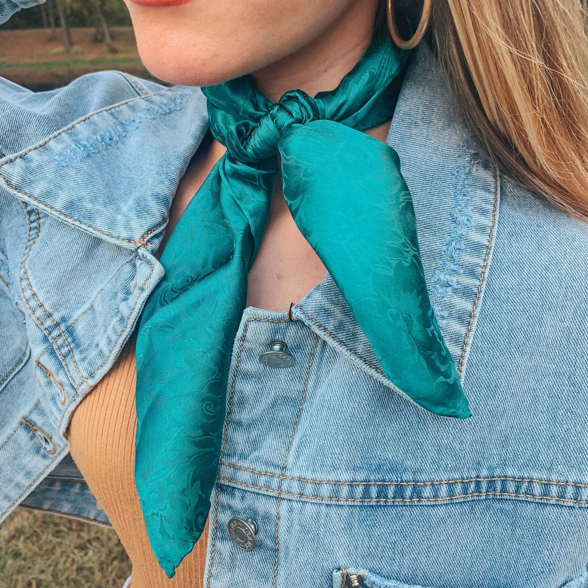 Mini Jacquard Wild Rag in Teal - Giddy Up Glamour Boutique