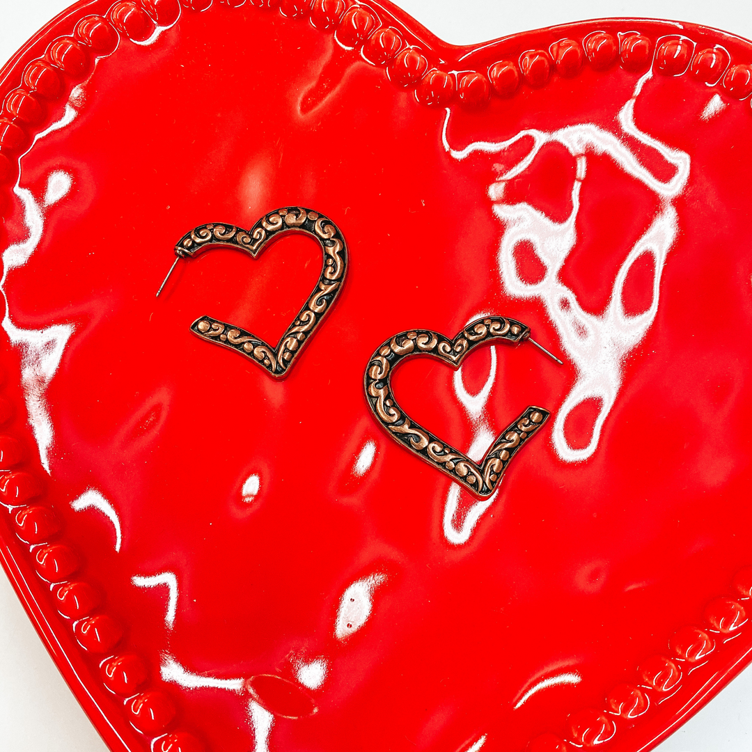 Western Love Heart Outline Earrings in Copper Tone - Giddy Up Glamour Boutique