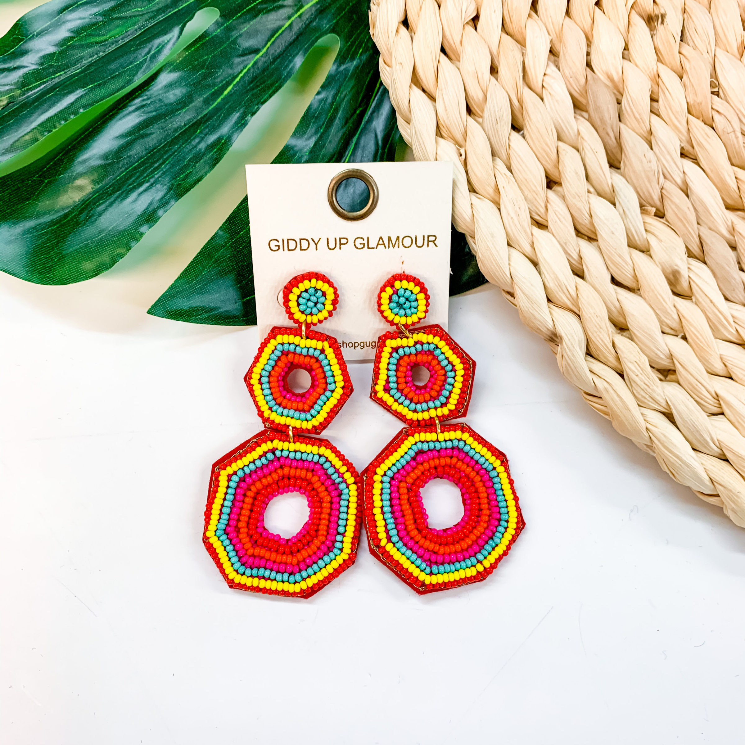 Forever Fearless Seed Bead Earrings In Red, Yellow, Turquoise and Fuchsia - Giddy Up Glamour Boutique