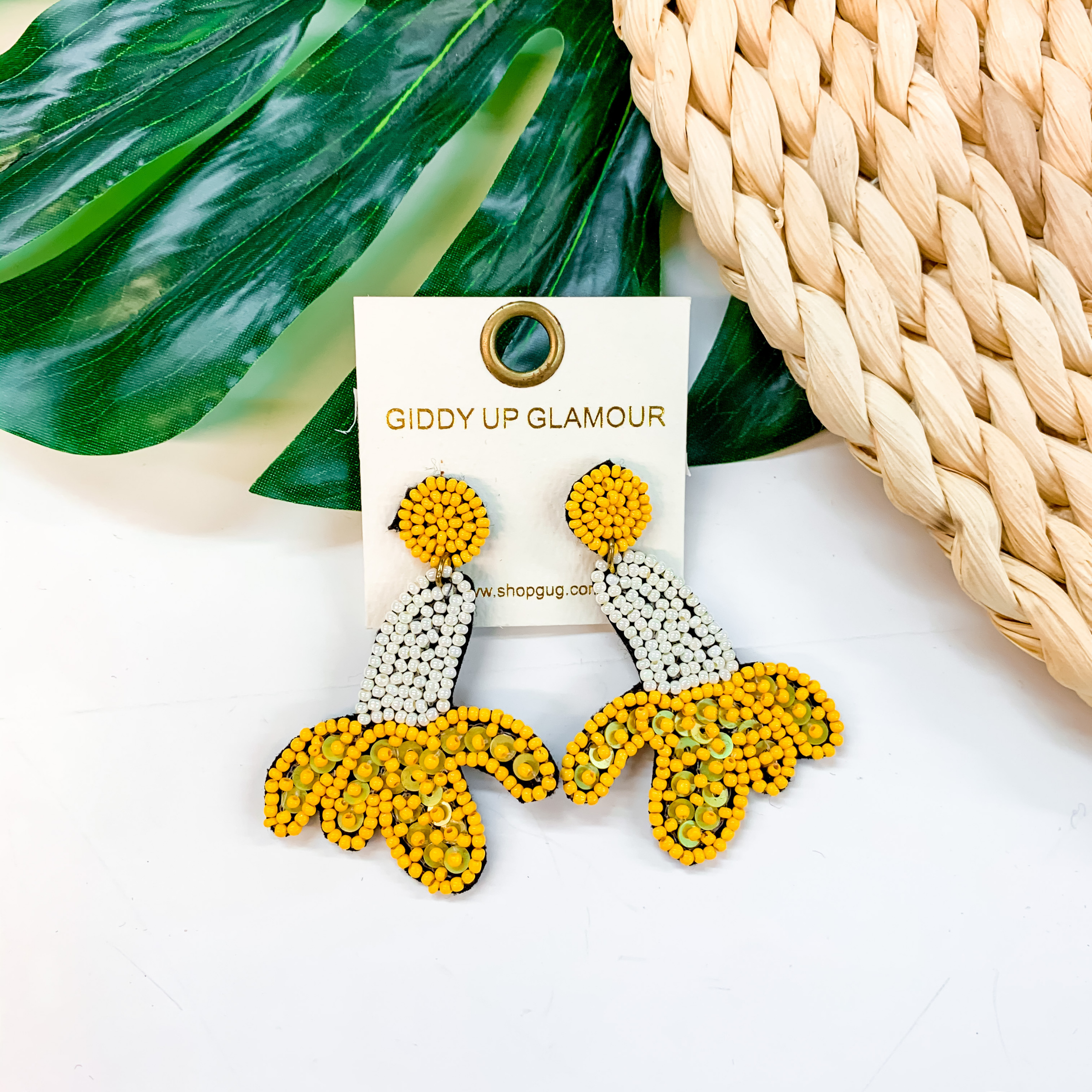 Banana Split Banana Seed Bead Earrings In Yellow and White - Giddy Up Glamour Boutique