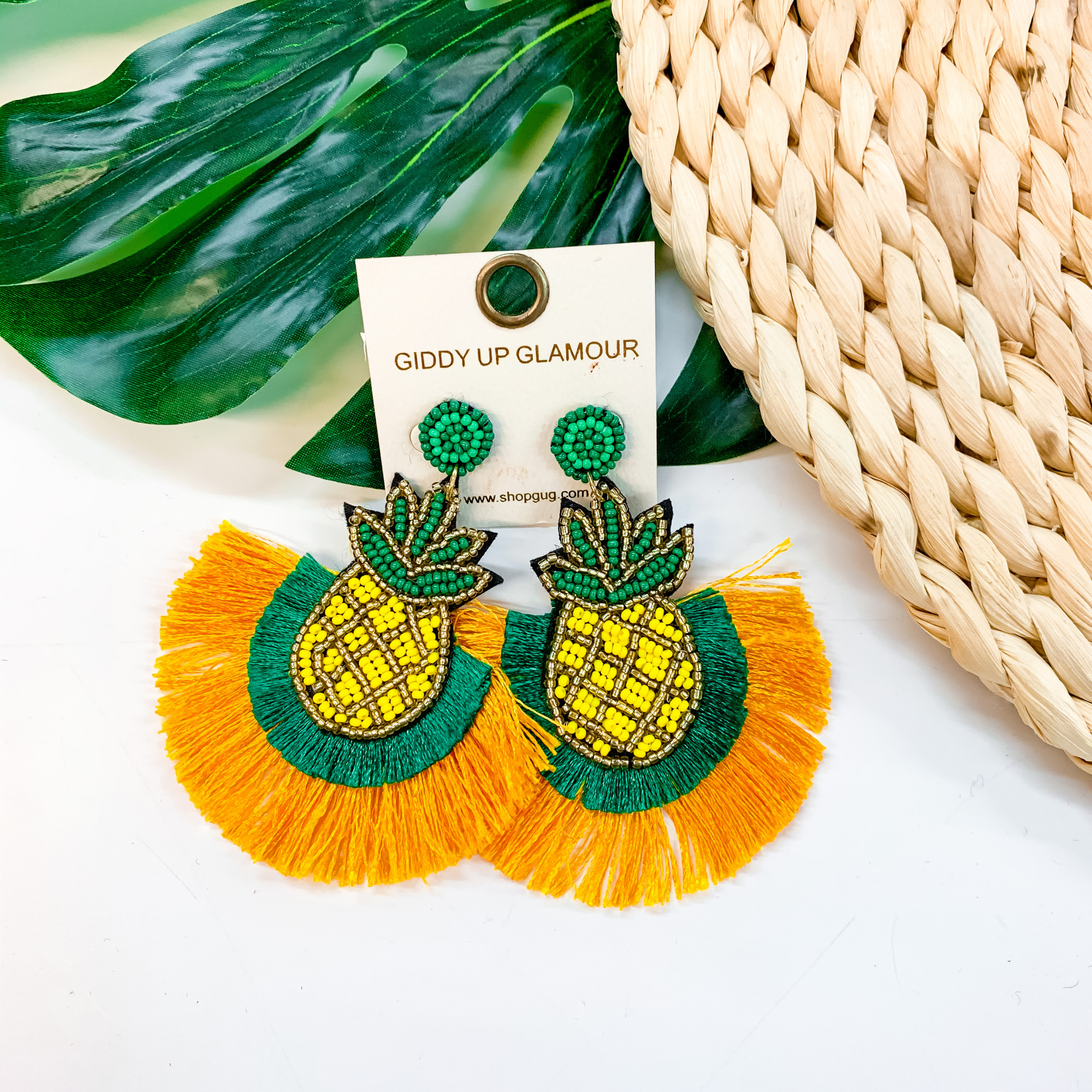 Pineapple Paradise Pineapple Seed Bead Tassel Earrings In Yellow and Green - Giddy Up Glamour Boutique