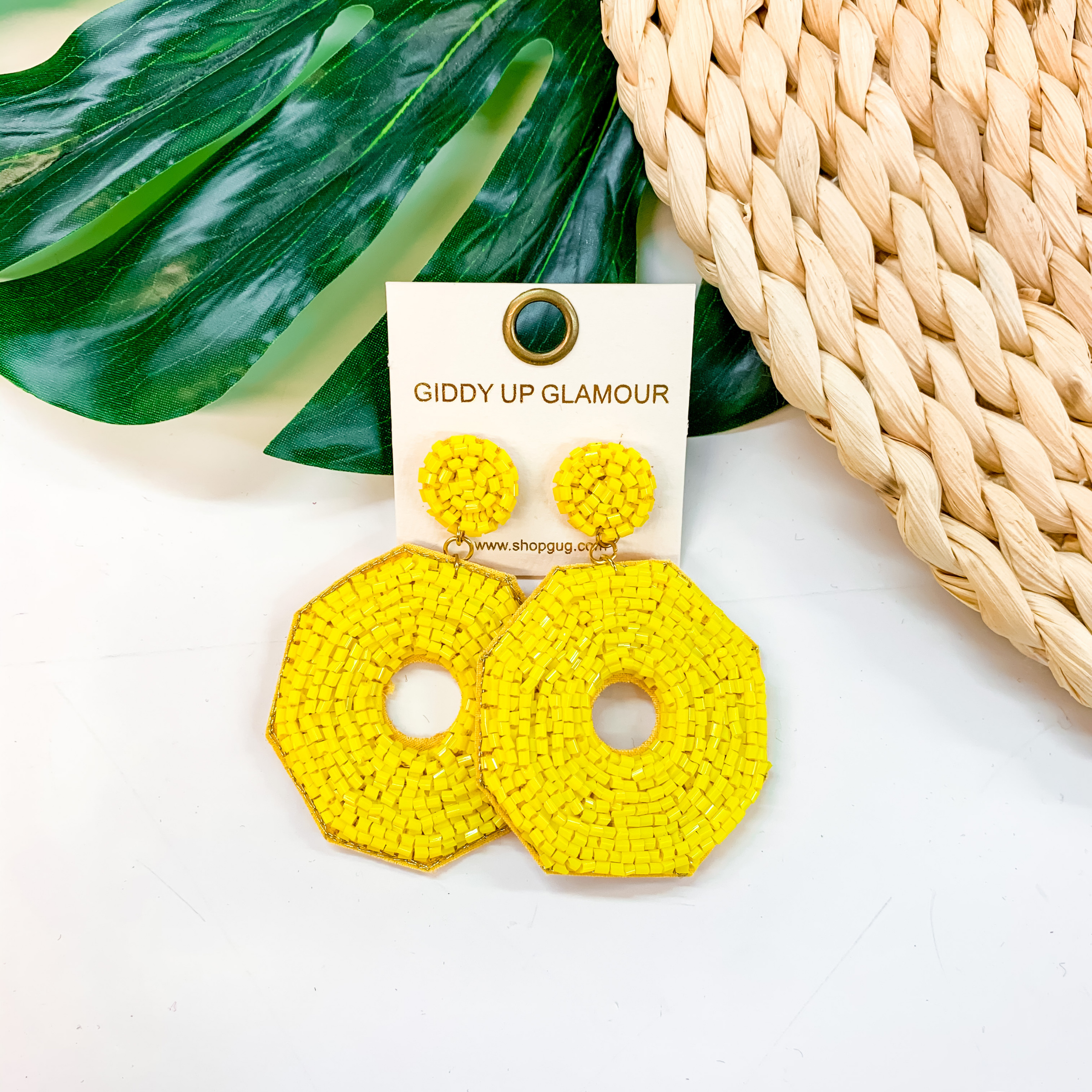 Colada Crush Seed Bead Circle Earrings In Yellow - Giddy Up Glamour Boutique