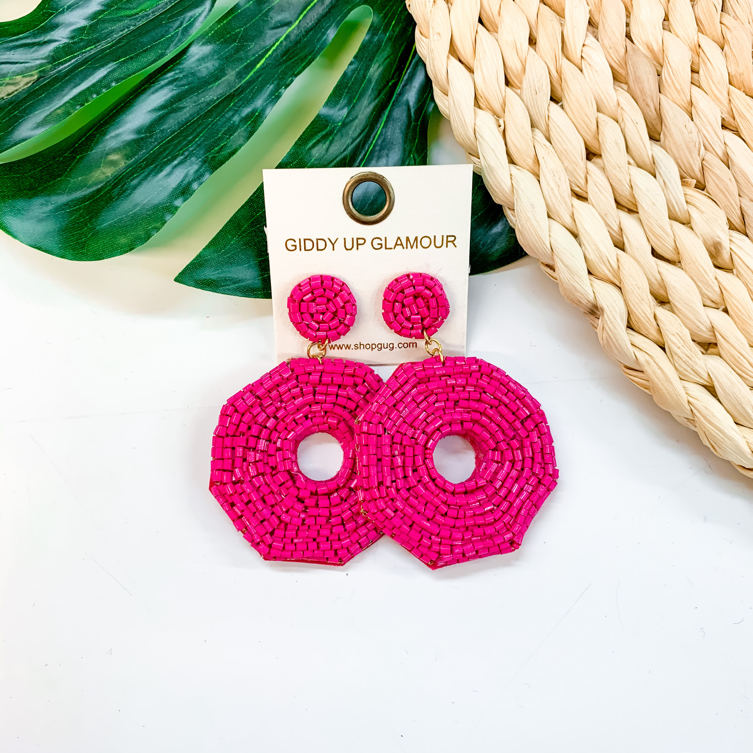 Colada Crush Seed Bead Circle Earrings In Fuchsia Pink - Giddy Up Glamour Boutique