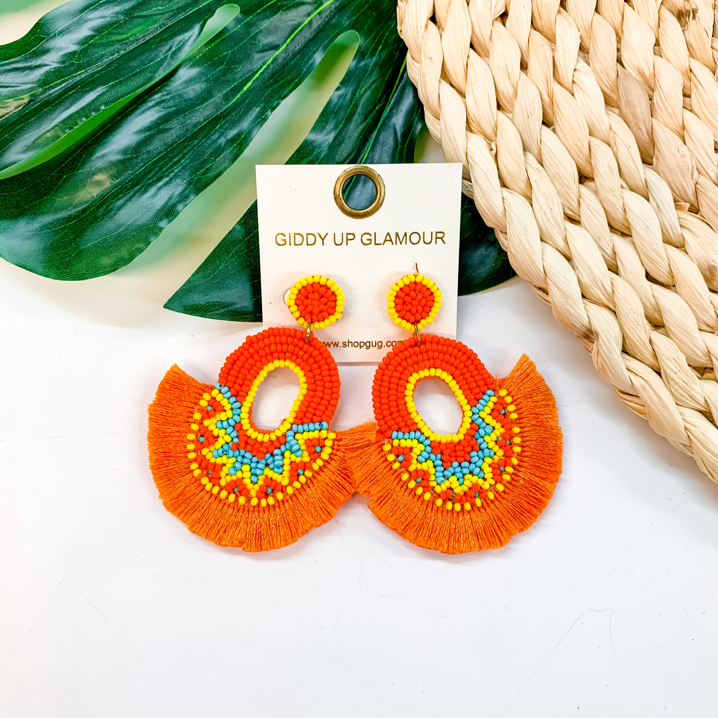 Coastal Confidence Seed Bead Circle Tassel Earrings In Orange - Giddy Up Glamour Boutique