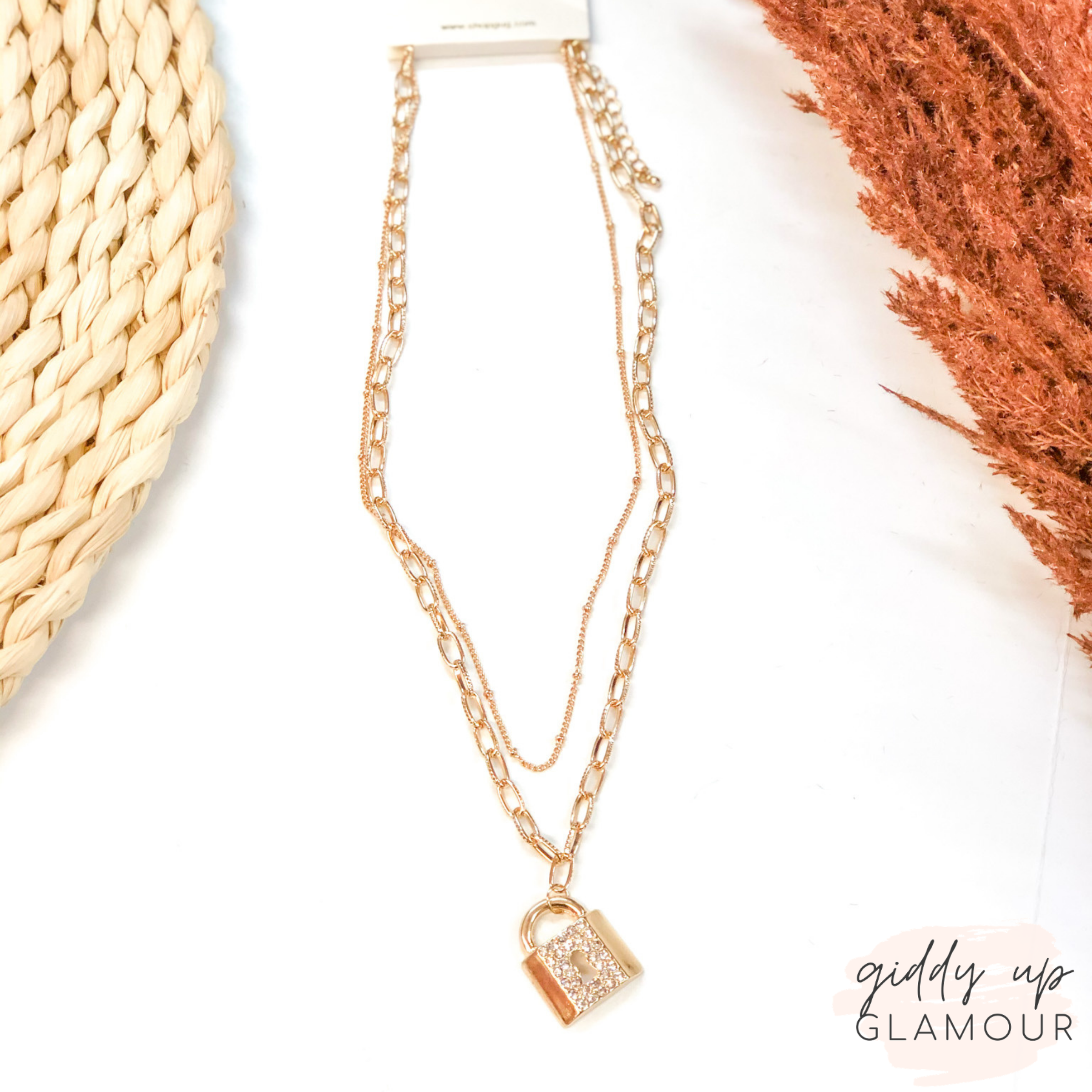 Love Lock Layered Padlock Chain Necklace in Gold - Giddy Up Glamour Boutique