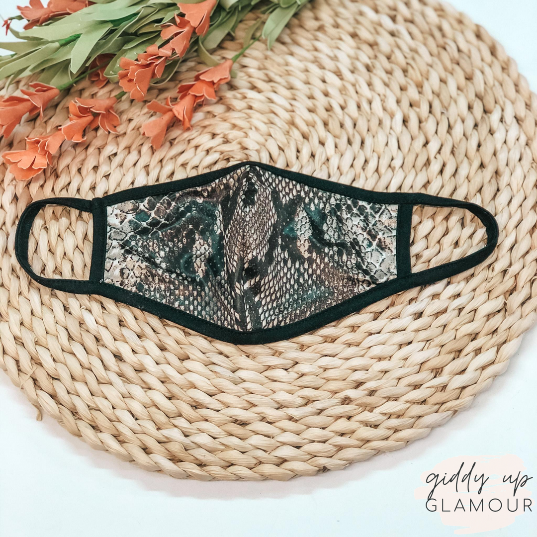 Can't Cover Style Snakeskin Cloth Face Covering in Black - Giddy Up Glamour Boutique