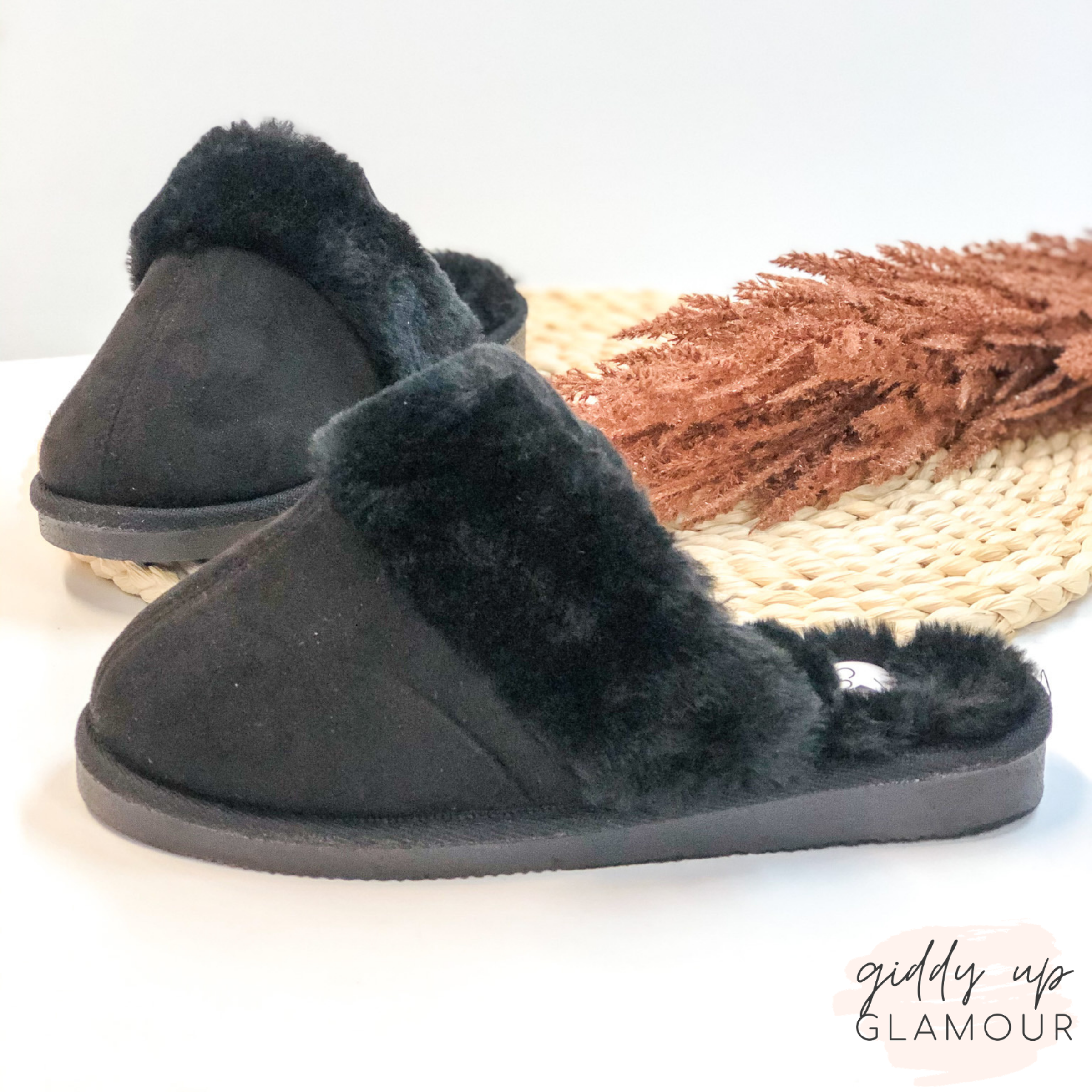 Corky's | Snooze Slide On Slippers with Furry Lining in Black - Giddy Up Glamour Boutique