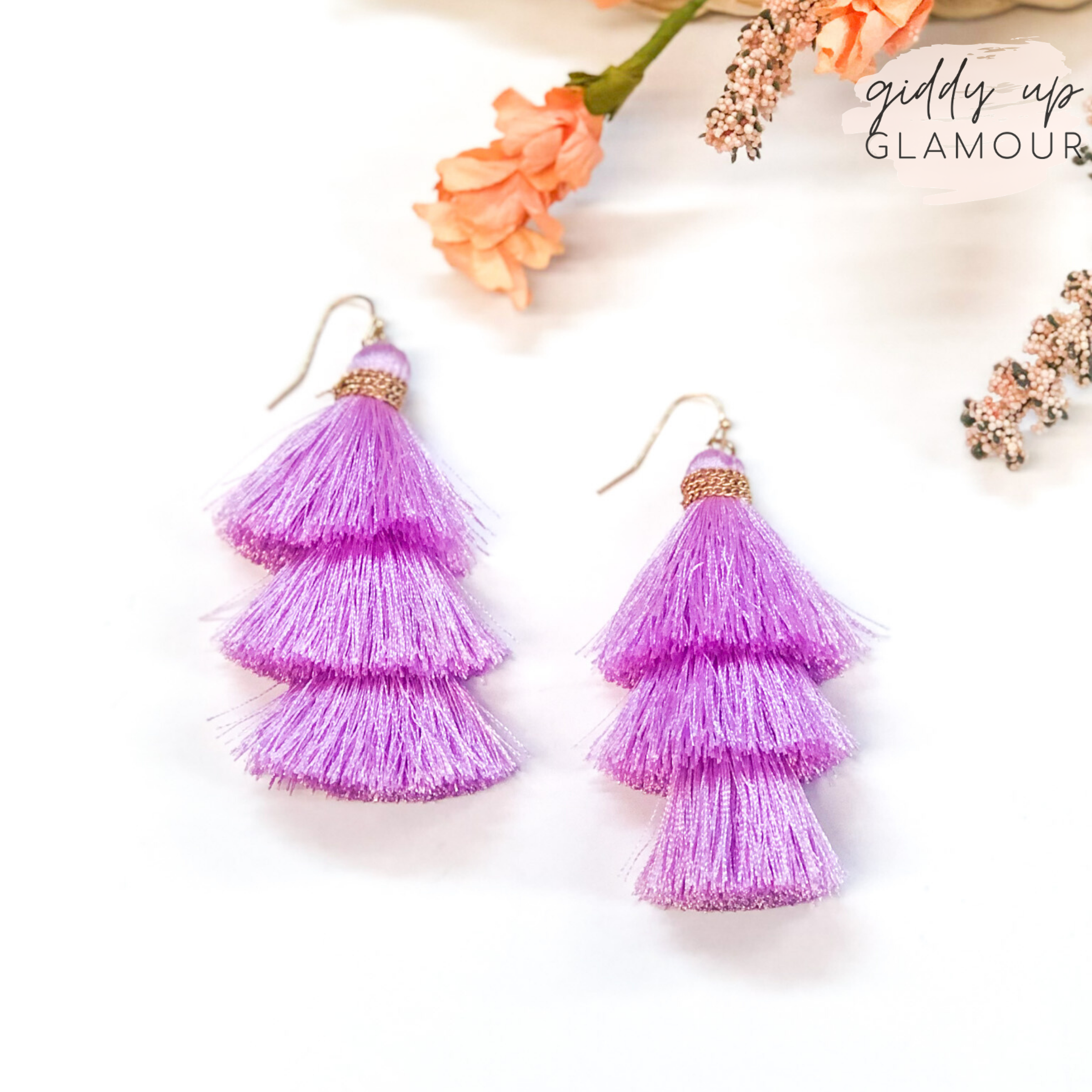 Three Tiered Tassel Earrings in Lilac - Giddy Up Glamour Boutique