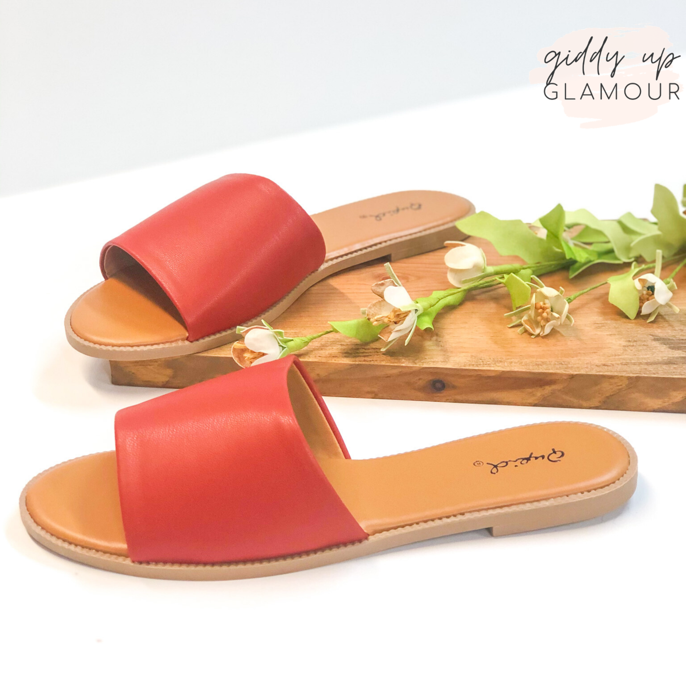 Last Chance Size 7 & 8.5 | Beach Babe Slide On Sandals in Brick Red