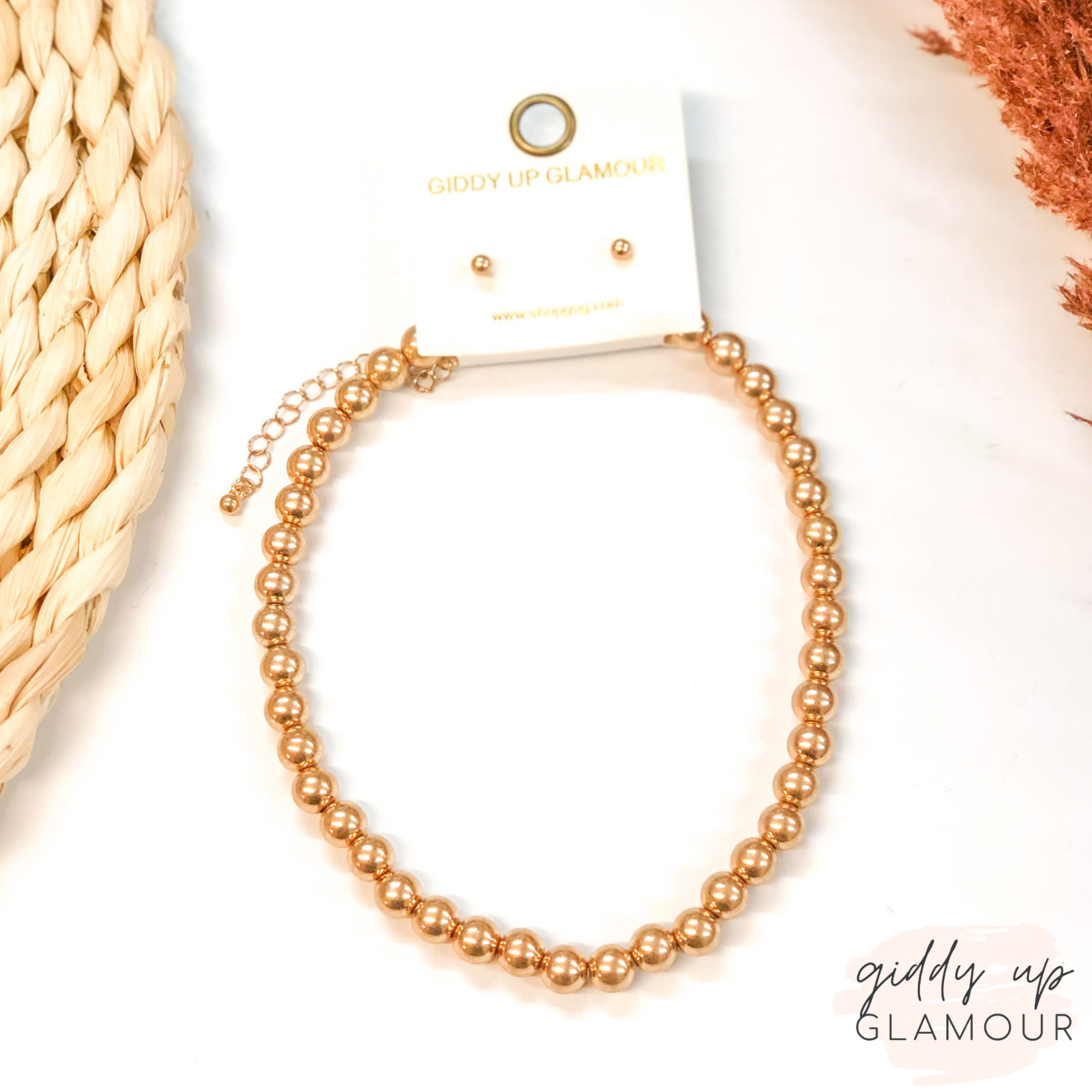 Short Beaded Ball Chain Choker in Gold - Giddy Up Glamour Boutique