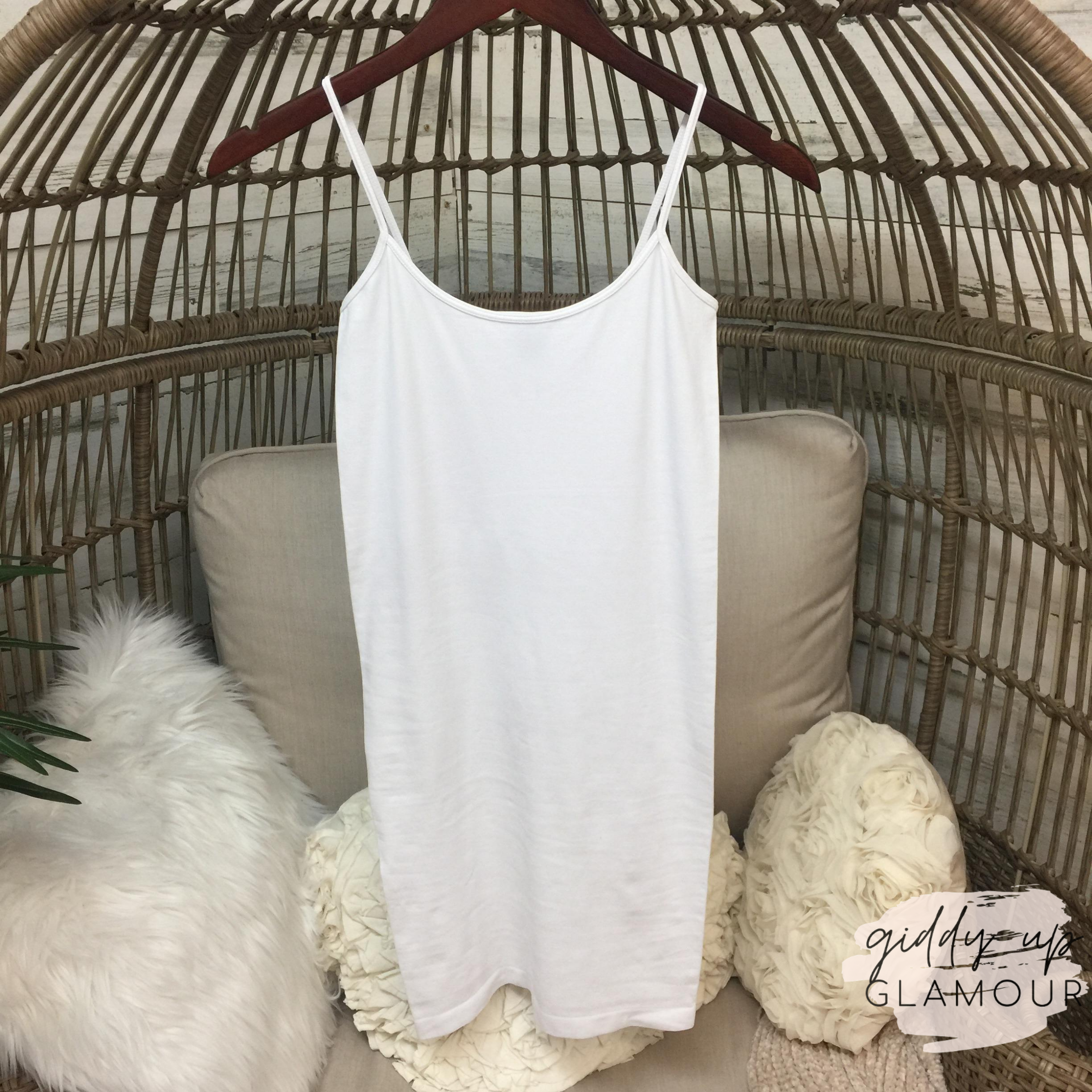 Long Seamless Camisole in White - Giddy Up Glamour Boutique