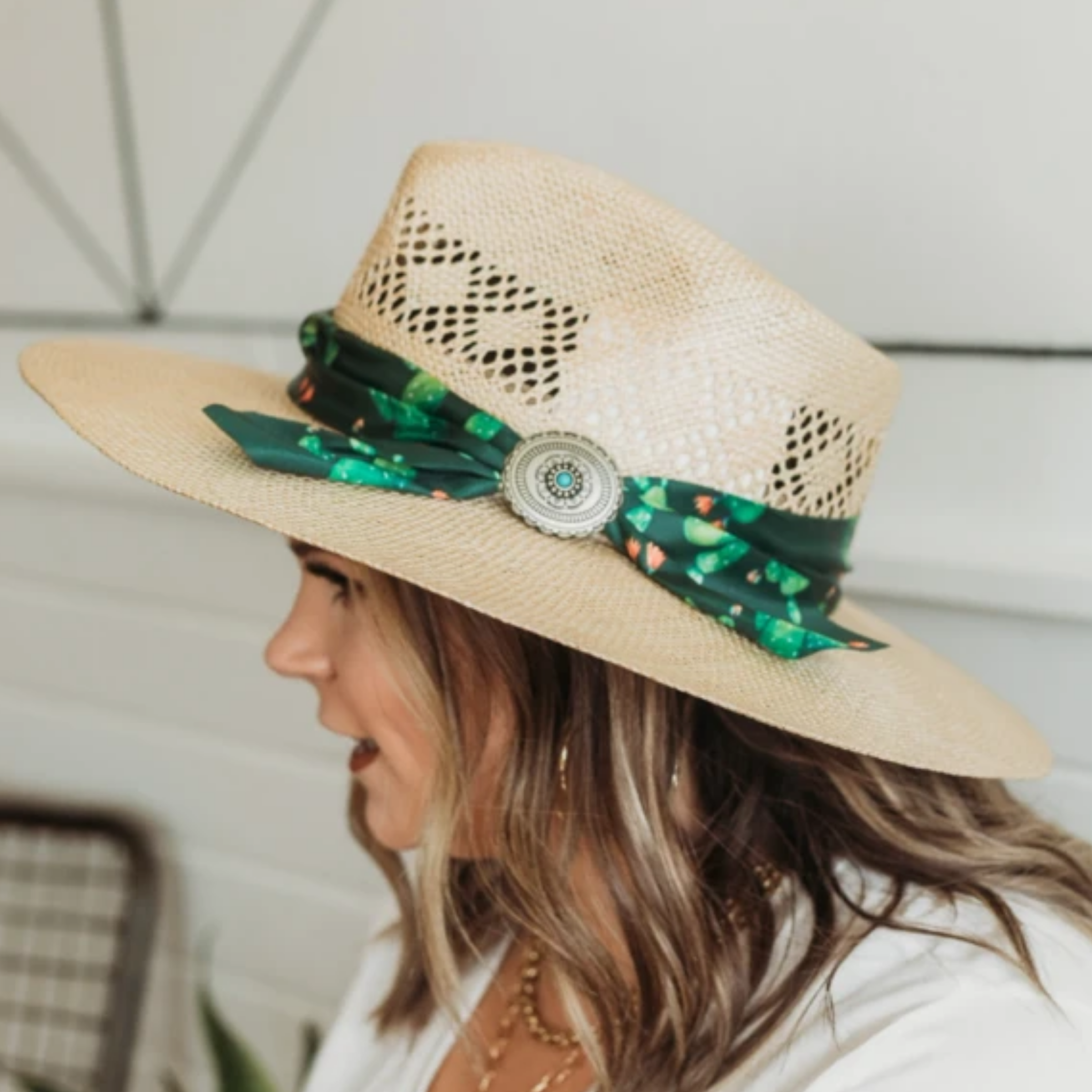 Charlie 1 Horse | Mojave Straw Hat with Cactus Band and Silver Concho - Giddy Up Glamour Boutique