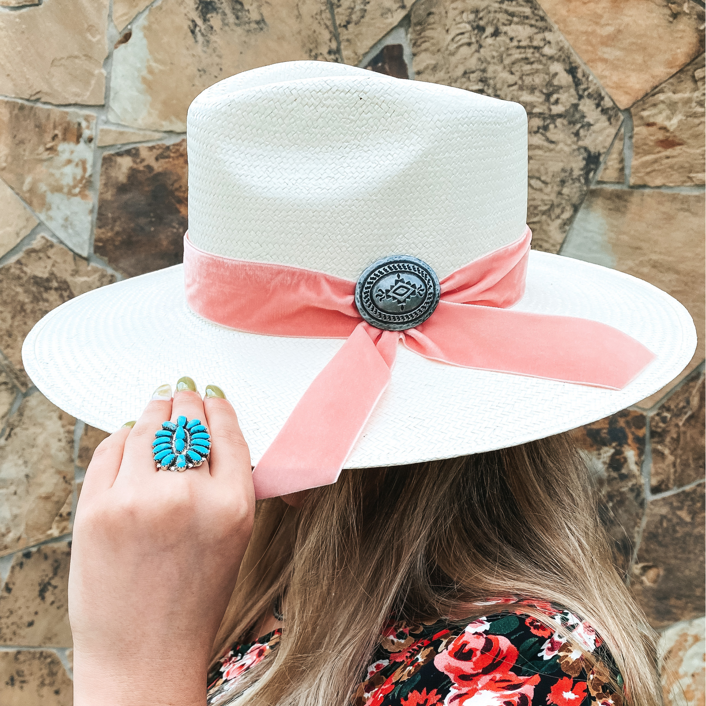 Charlie 1 Horse | Only Prettier Straw Hat with Pink Velvet Ribbon Band and Barbosa Oval Concho Pin - Giddy Up Glamour Boutique