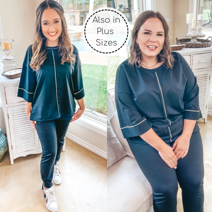 Last Chance Size Small & Med. | You've Got This Wide 3/4 Sleeve Top with Exposed Serged Seam in Black - Giddy Up Glamour Boutique